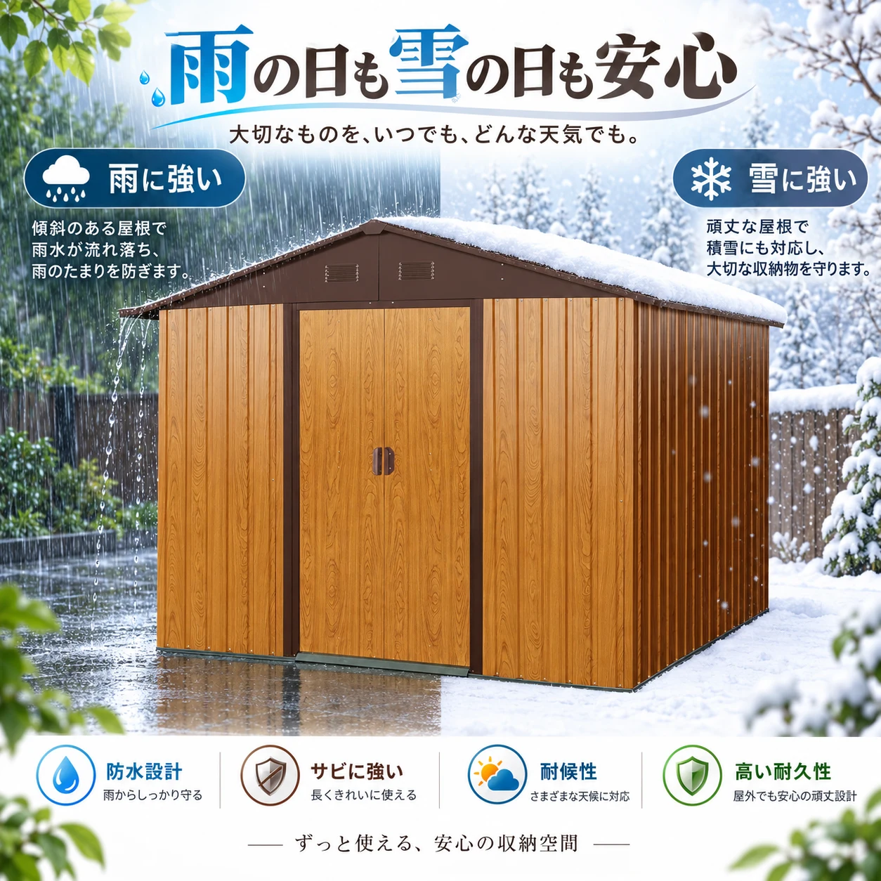 物置 屋外 戸外収納庫 スチール 幅236*奥行き303*高190 引き戸両開きタイプ 換気口付き 防さび ベランダ 防水 ガーデニング 庭