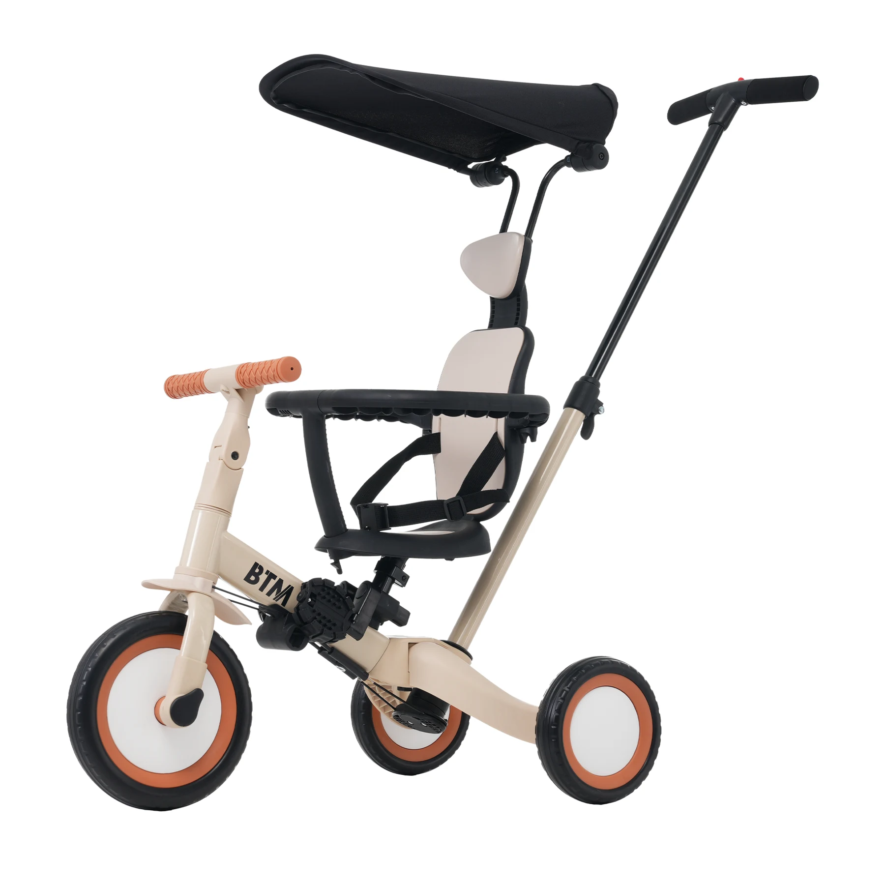 【ベージュ】子供用三輪車 5in1 自転車 オリジナル 押し棒付き 安全バー付き サンシェード付き