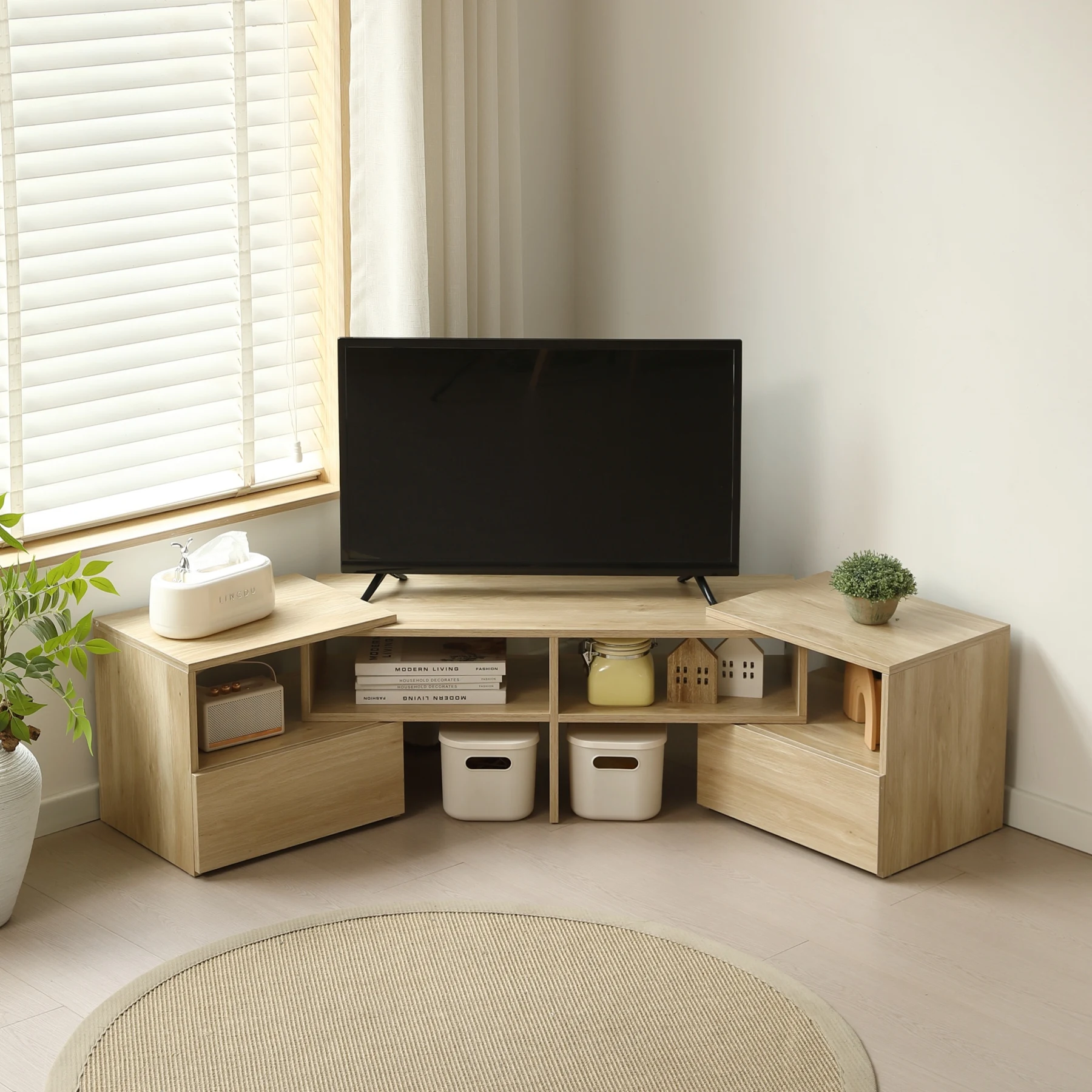 テレビ台 ローボード コーナーテレビ台 伸縮自由 幅93~172cm 高さ38cm 引き出し付き テレビボード テレビラック リビングボード おしゃれ 北欧 L字収納 TV台L字 TVボード コーナー収納ロータイプ 棚 シンプル スリム 大容量