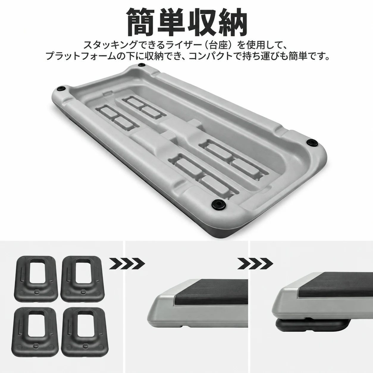 エアロビックステッパー 高さ 3 段階調整可能 踏み台昇降 ステップ台 76×35cm 初心者/中級者/上級者対応 ホームジム ジム用 フィットネス エクササイズ エアロビクス カーディオ ヨガ トレーニング (grey)