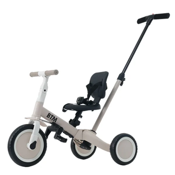 子供用三輪車 4in1 グレージュ 三輪車のりもの押し棒付き 自転車 おもちゃ 乗用玩具