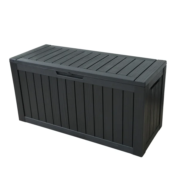【ブラック 300L 117.7*47.7*59.4cm 油圧シリンダー付き スチールプレート補強】戸外収納庫 収納ボックス 置き配 ゴミ箱 小型 屋外 ストッカー 防水/耐侯 収納可能 ガーデン/庭/ベランダ 頑丈