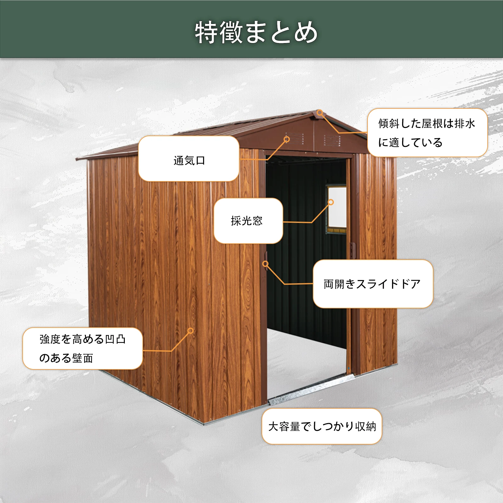 物置 屋外 戸外収納庫 スチール 幅194*奥行き174*高184 床材補強フレーム付 引き戸両開きタイプ 換気口付き 防さび ベランダ 防水 ガーデニング 庭