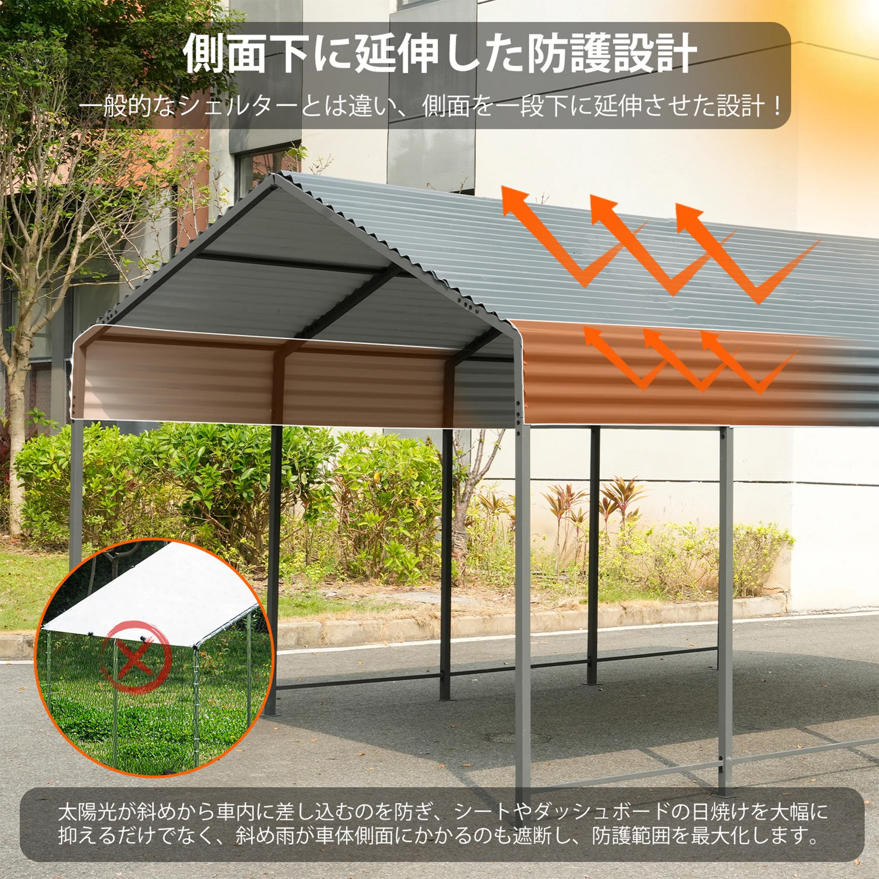 スチール車庫 ガレージ L450*W300*H250cm カーポート 頑丈 鋼板 専用エキスパンションボルト付属