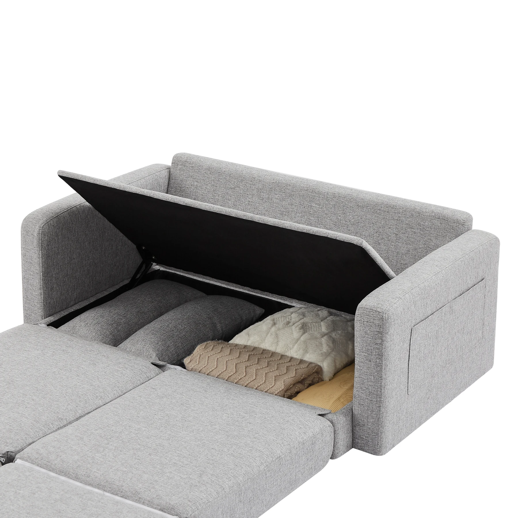 2 seater sofa ソファ 2人掛け 収納付き ファブリック 両側に肘掛け付き 木脚外し可能 ローソファ コンパクト ひとり暮らし カウチソファー