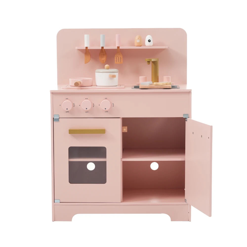 おままごと キッチン 木製 調理器具付き ままごとセット 誕生日 台所 知育玩具 子供用 子供 収納 まねっこ コンロミニキッチン おもちゃキッチン キッズ ベビー 【ピンク】