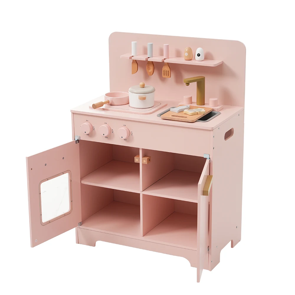 おままごと キッチン 木製 調理器具付き ままごとセット 誕生日 台所 知育玩具 子供用 子供 収納 まねっこ コンロミニキッチン おもちゃキッチン キッズ ベビー 【ピンク】