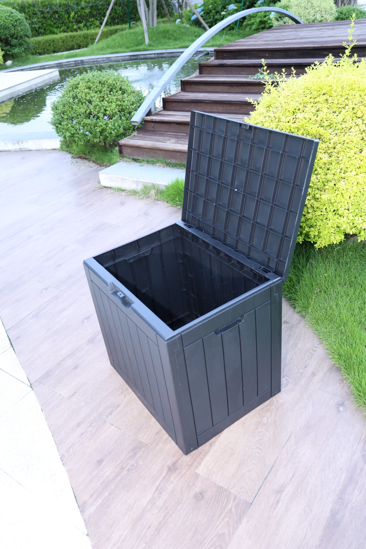 【ブラック 118L 56.1*43.4*53.4cm】戸外収納庫 収納ボックス 置き配 ゴミ箱 小型 屋外 ストッカー 防水/耐侯 収納可能 ガーデン/庭/ベランダ 頑丈 ブラック