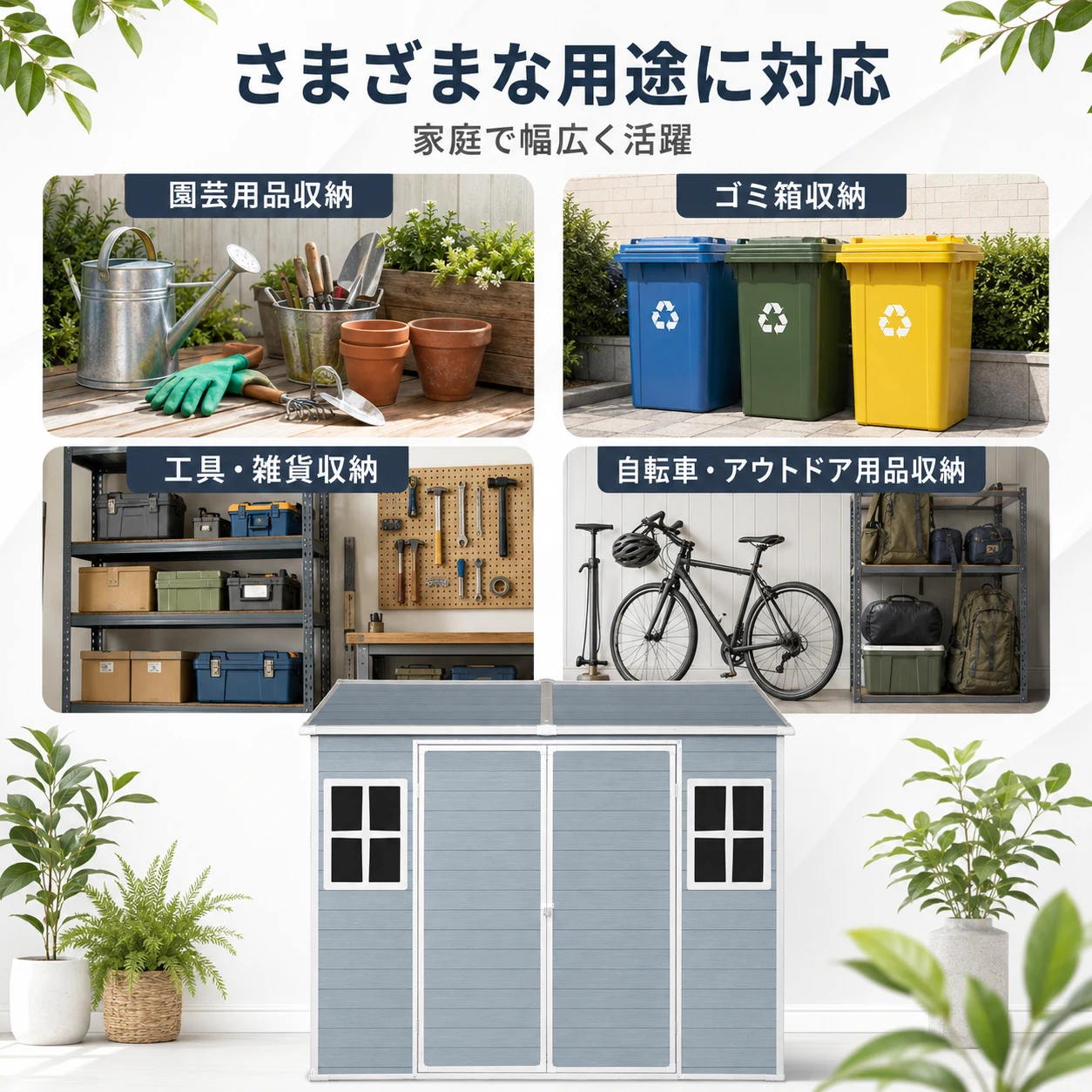 物置 屋外 樹脂製 大型 戸外収納庫 幅243*奥行き133*高206 窓付き 床板付き 頑丈 大容量 サビ防止 防水 ガーデニング 庭