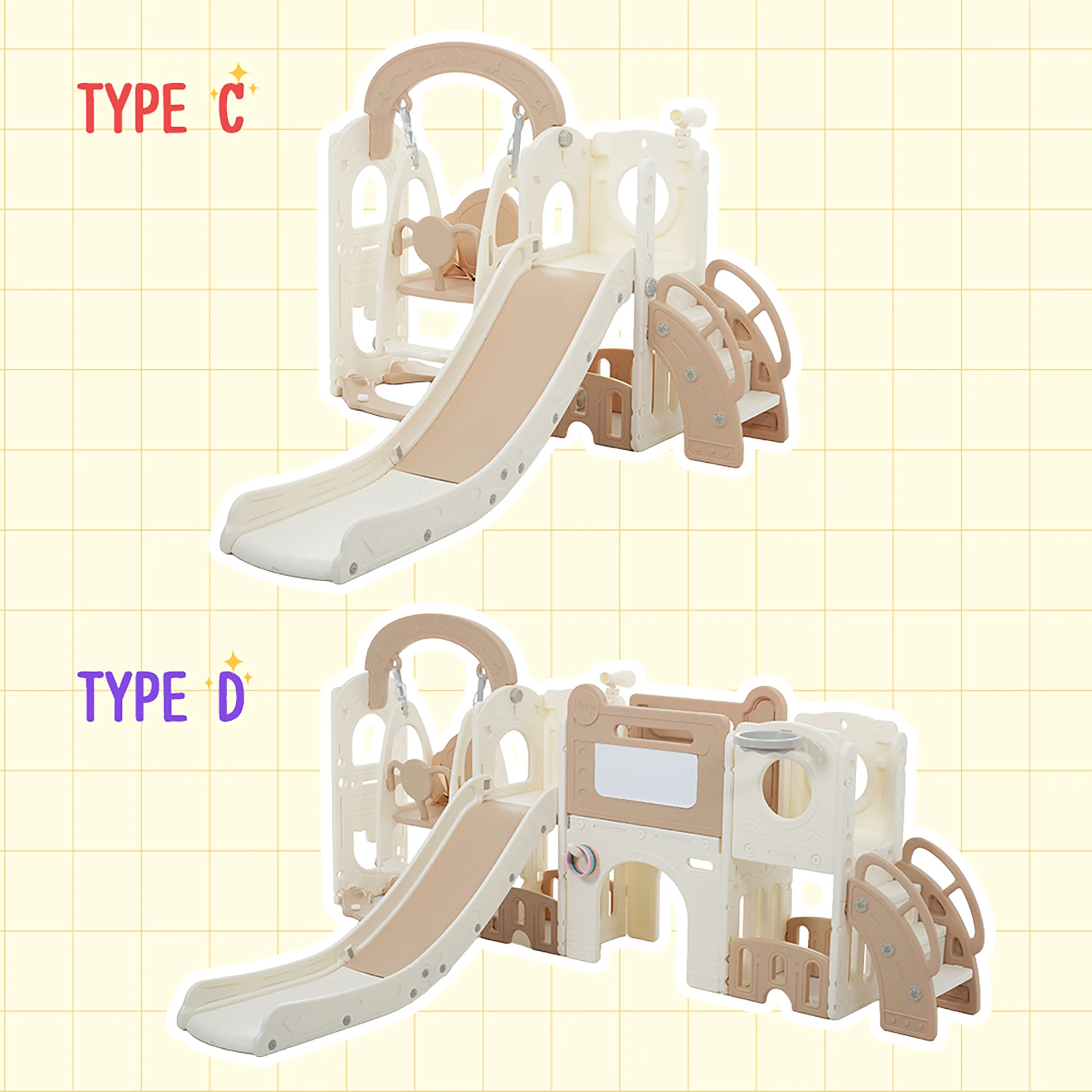 【TYPE A】すべり台 キャッスル 大型遊具 すべりだい スライダー 室内 遊具 バスケットゴール 収納 ベージュ×ブラウン