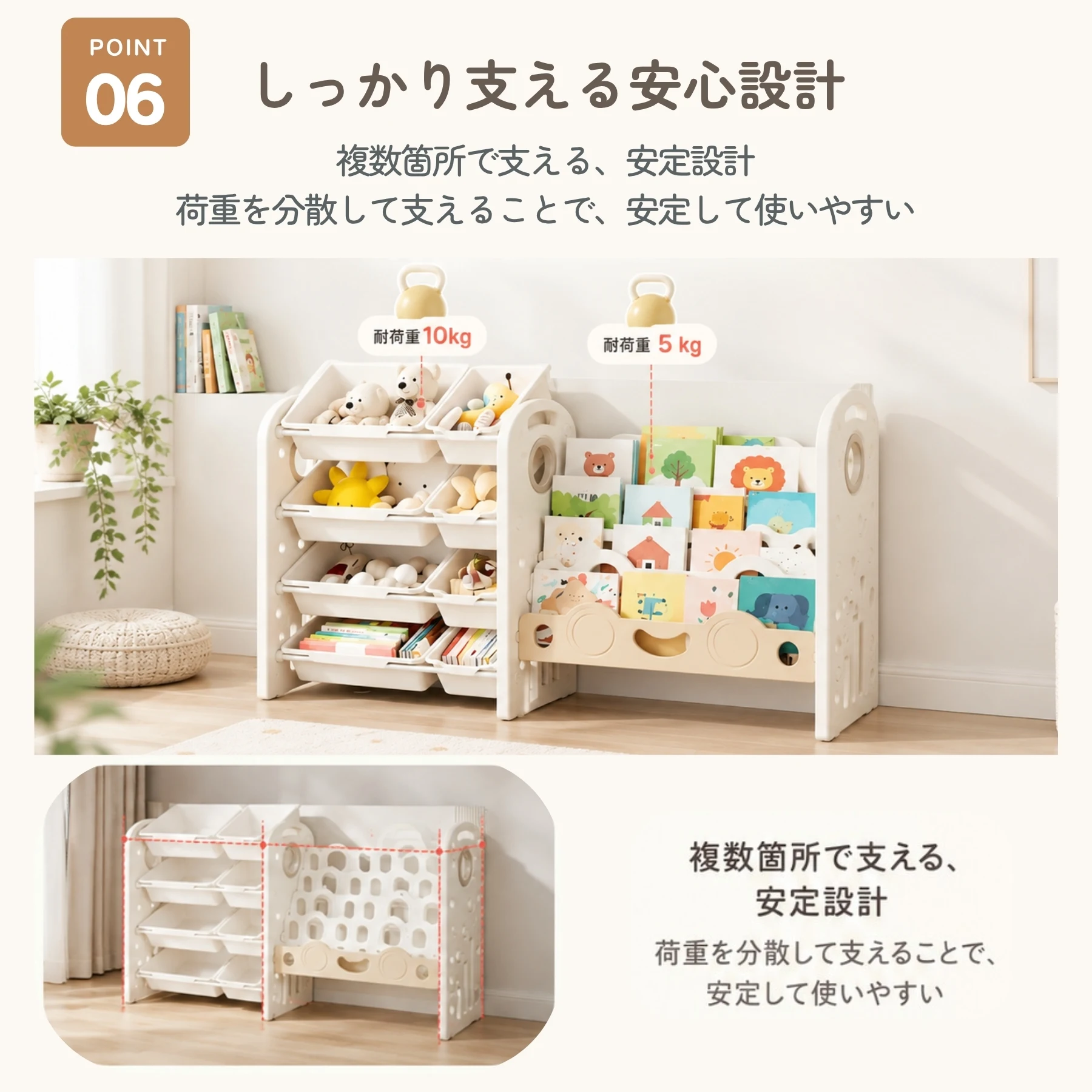絵本棚 おもちゃ 収納 ラック 4段 棚 おもちゃ箱 収納ボックス 本棚 大容量 かわいい おしゃれ ワイドタイプ 組立カンタン オモチャ 収納家具 お手入れ簡単 子供部屋 子ども こども グレー 出産祝い プレゼント