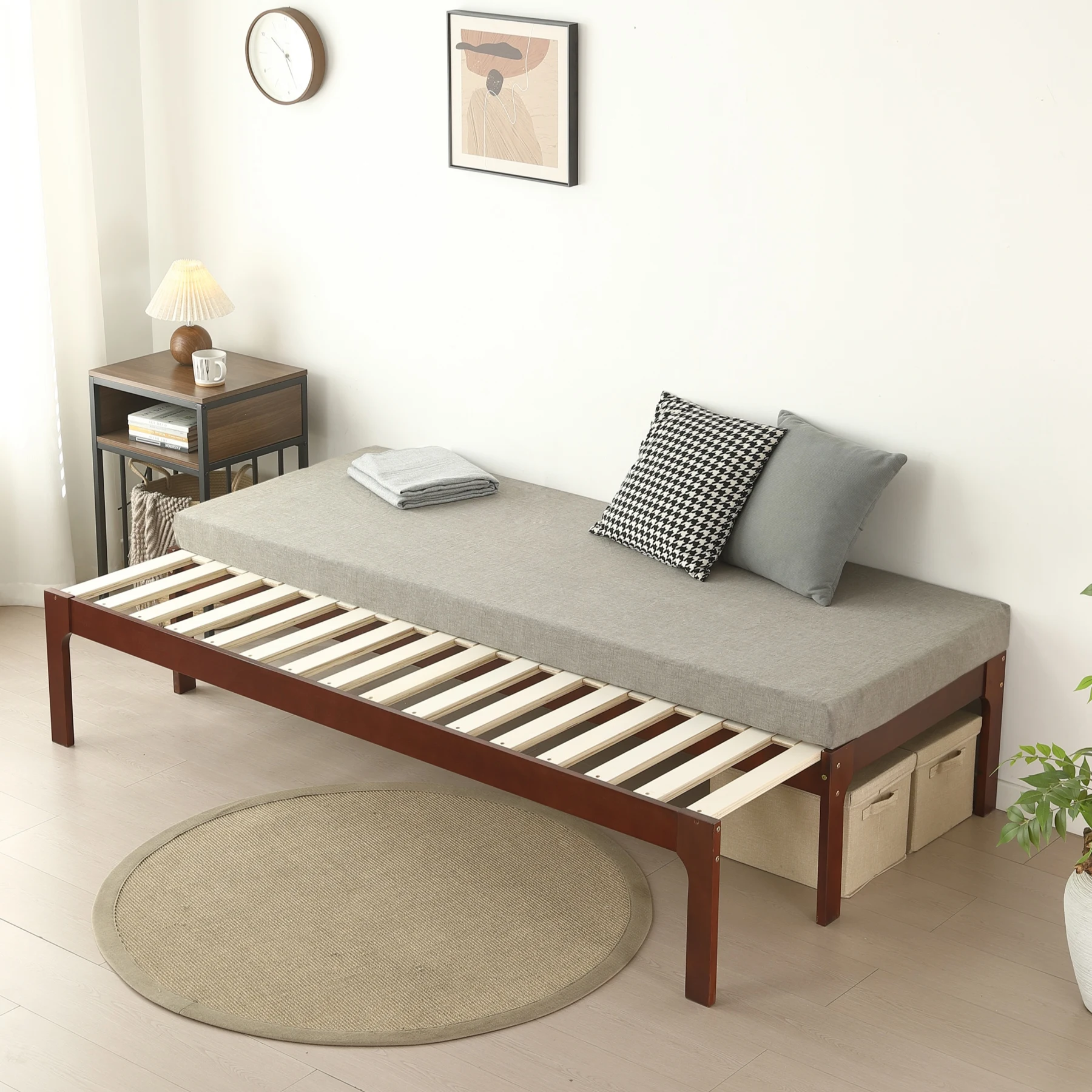 【幅140cm】ソファベッド ディベッド 木製 伸長式ベッド ダブル D 2way パイン材 フレームのみ すのこ シングル セミシングル セミダブル SS~D