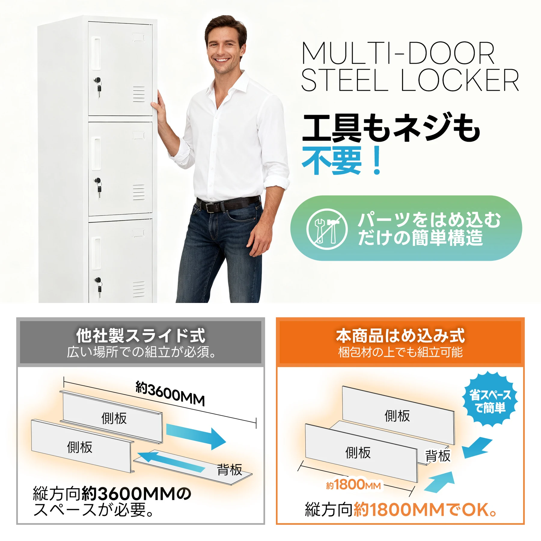ロッカー スチール製 鍵付き 4人用 収納 オフィス 事務所 会社 店舗 病院 学校 更衣室 業務用 1列4段 オフィスロッカー パーソナルロッカー ホワイト