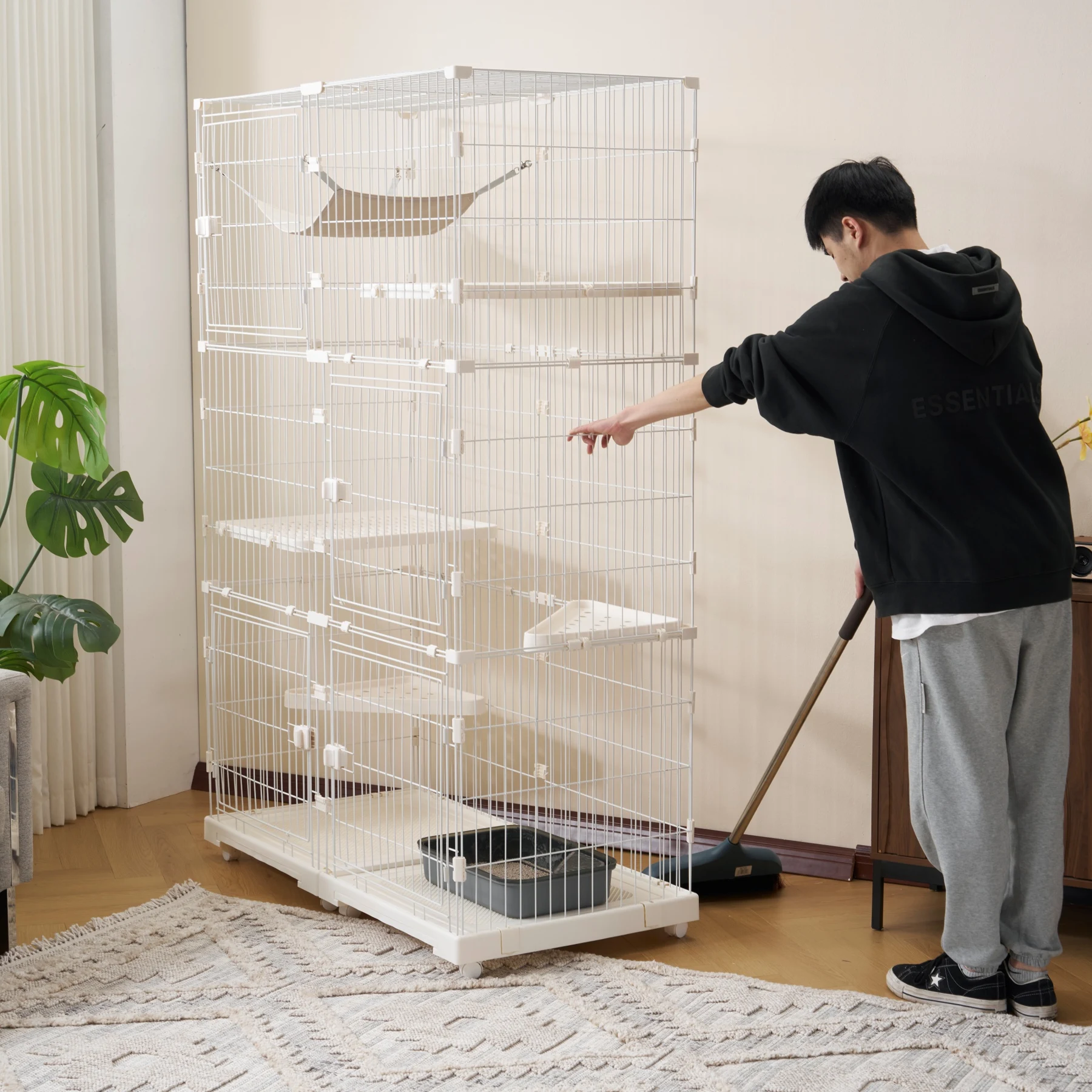【2025年新仕様】猫 ケージ キャットケージ 3段 幅広設計 両開きドア 自由組み合わせ 猫ドア付き ハンモック付き 大型 猫ゲージ 高級感 おしゃれ キャットハウス ネコ ハウス 多段 留守番 保護 脱走防止 多頭飼い 多頭 スチール 【ホワイト】