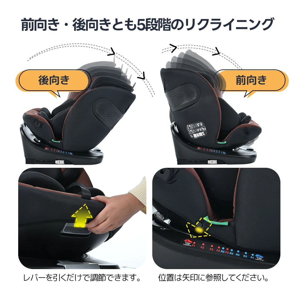 【サポートレッグ】チャイルドシート 新生児 ISOFIX 0歳~12歳 360度回転式 40~150cm ジュニアシート 調節可能 洗える キャノピー付き ベビーシート ドリンクホルダー付き 出産祝い 車【ブラック】