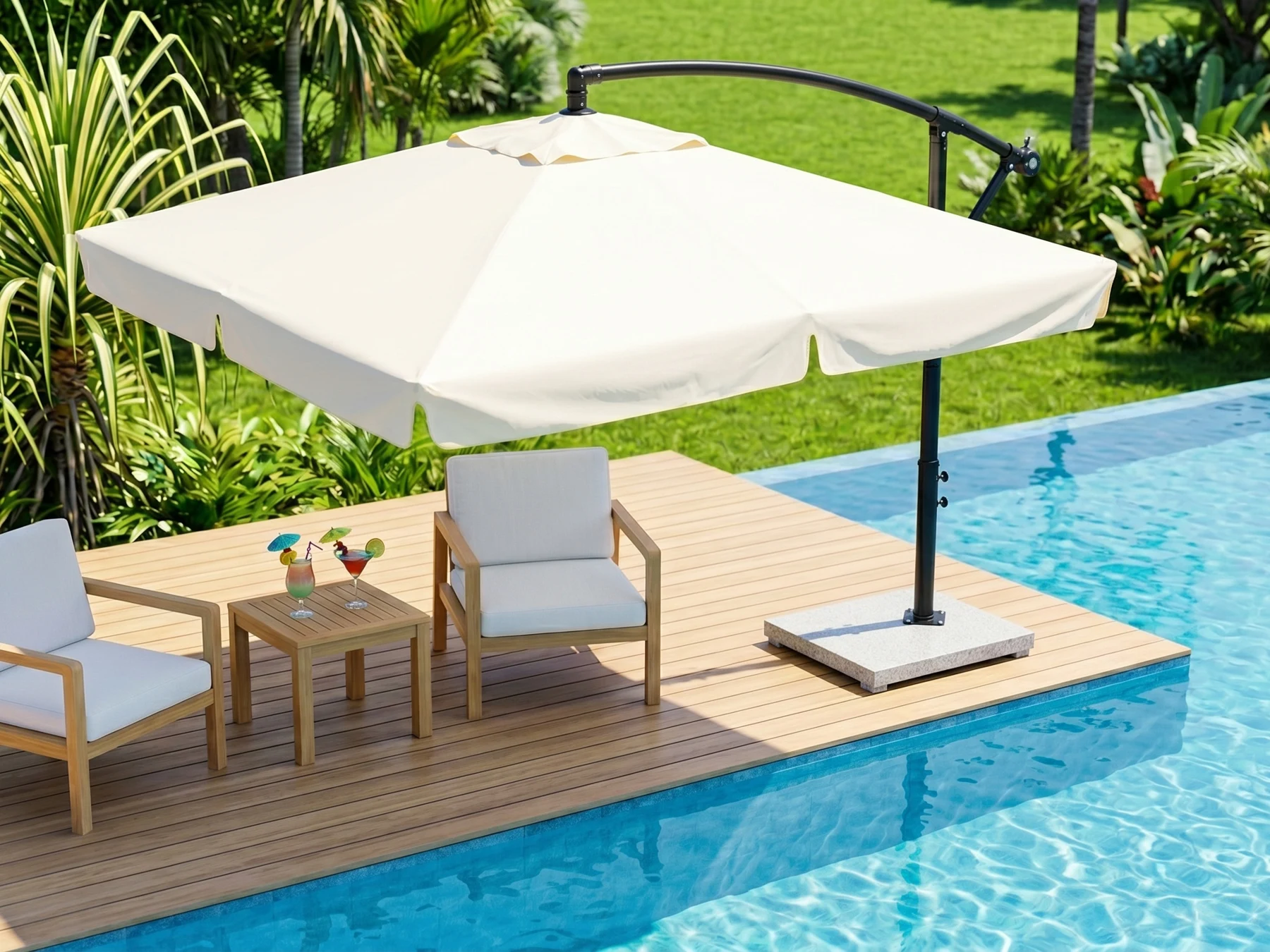 直径250cm 30+UPF紫外線 360度回転 対策角度調整 専用ベース付き パラソル ガーデンパラソル 大型 ビーチパラソル ガーデニング 庭 キャンプ 日傘 家庭での使用 商業利用 海辺 プール 海の家【アイボリー】