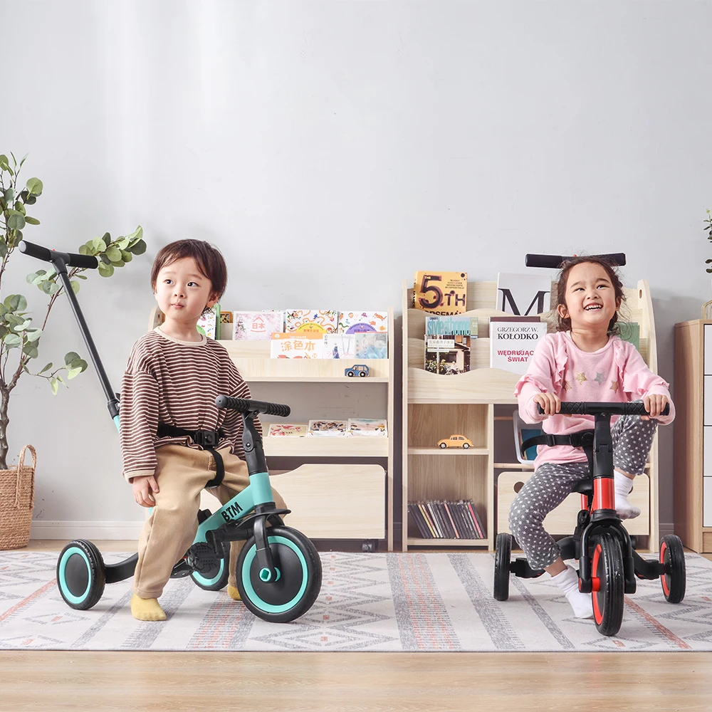 子供用三輪車 ピンク 4in1 三輪車のりもの 押し棒付き 自転車 おもちゃ 乗用玩具