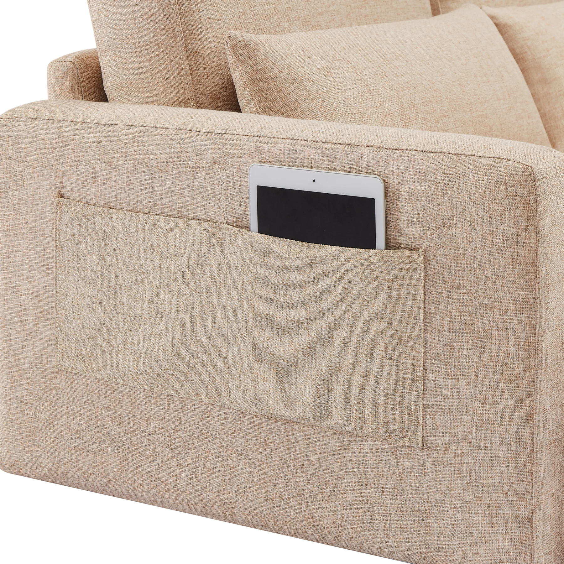 2 seater sofa ソファ 2人掛け 収納付き ファブリック 両側に肘掛け付き 木脚外し可能 ローソファ コンパクト ひとり暮らし カウチソファー