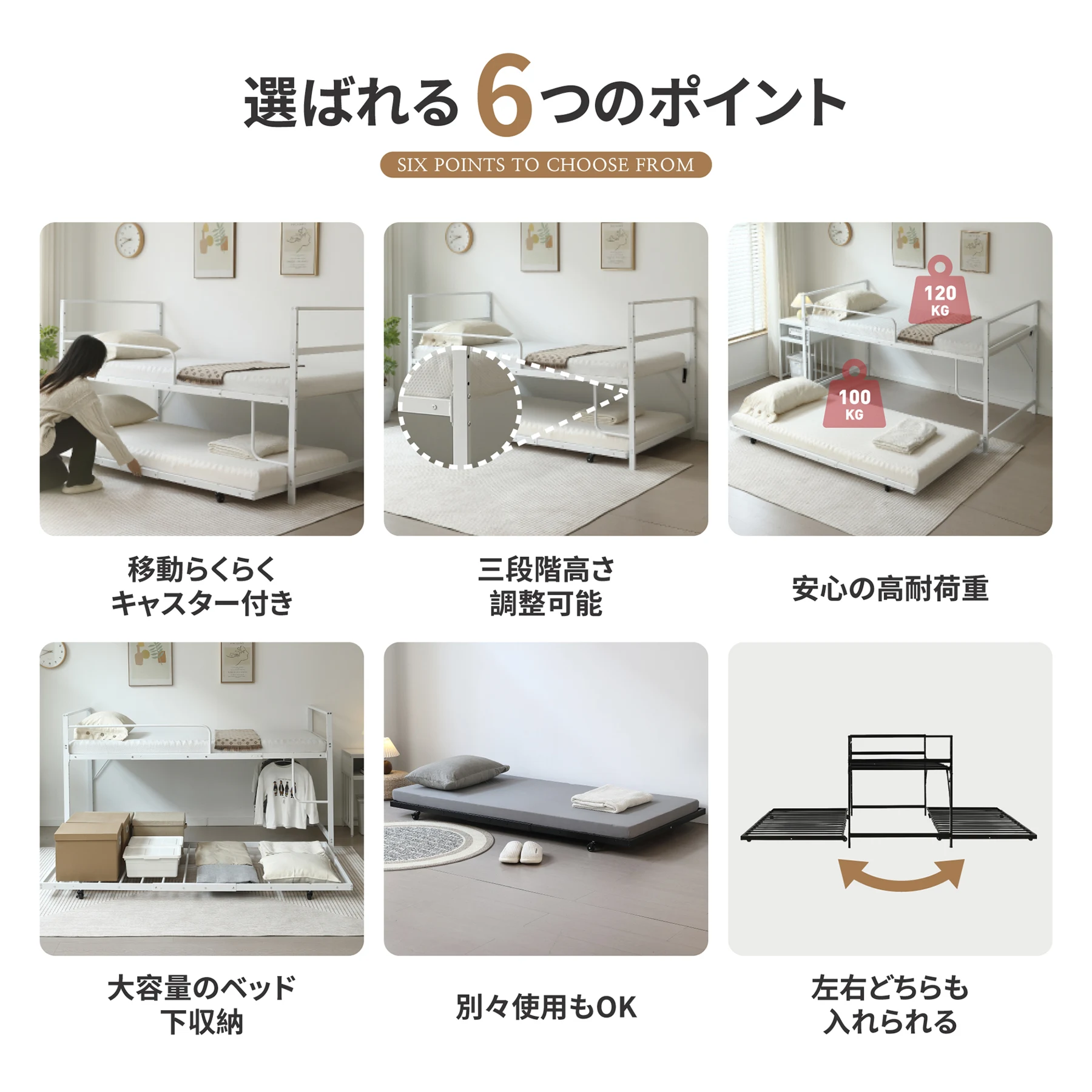 【高さ110cm】ロフトベッド 高いベッド 親子ベッド パイプベッド シングル システムベッド ロータイプ 収納 北欧風 大人 一人暮らし スチール 耐震 ベッド キャスター付き