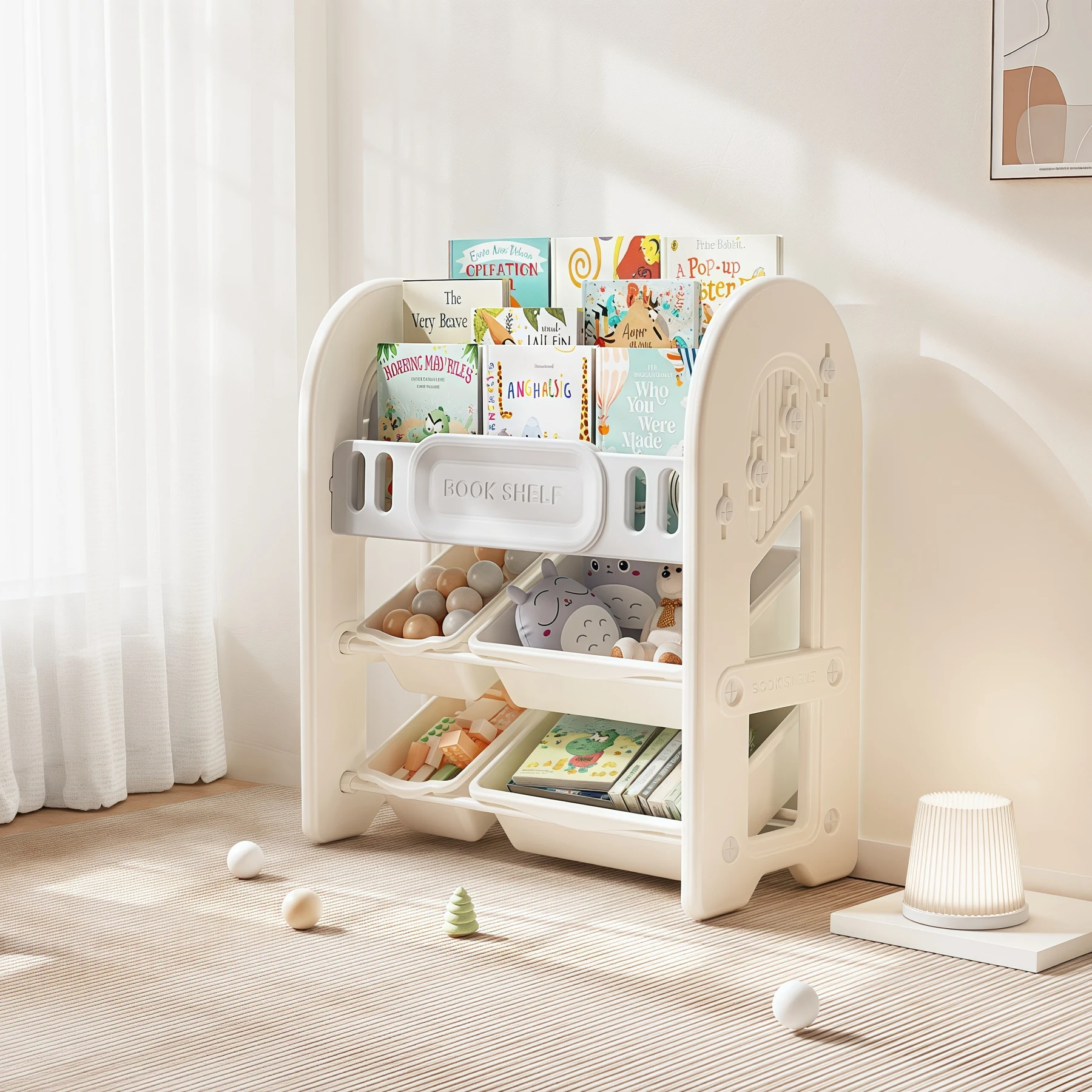 おもちゃ 収納 ラック 3段 本棚 おもちゃ箱 おもちゃ収納4段ラック 絵本棚 スリム グレー+ホワイト オモチャ収納 おしゃれ ワイドタイプ 大容量 組立カンタン こども キッズ 入学 入園 新生活 出産祝い プレゼント