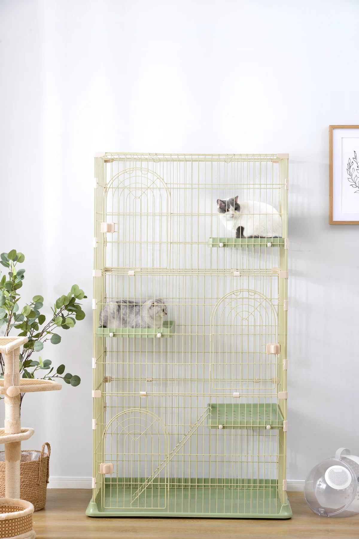 猫 ケージ キャットケージ 3段 猫ゲージ おしゃれ キャットハウス ネコ ハウス 多段 留守番 保護 脱走防止 多頭飼い 多頭 ペットケージ【グリーン】
