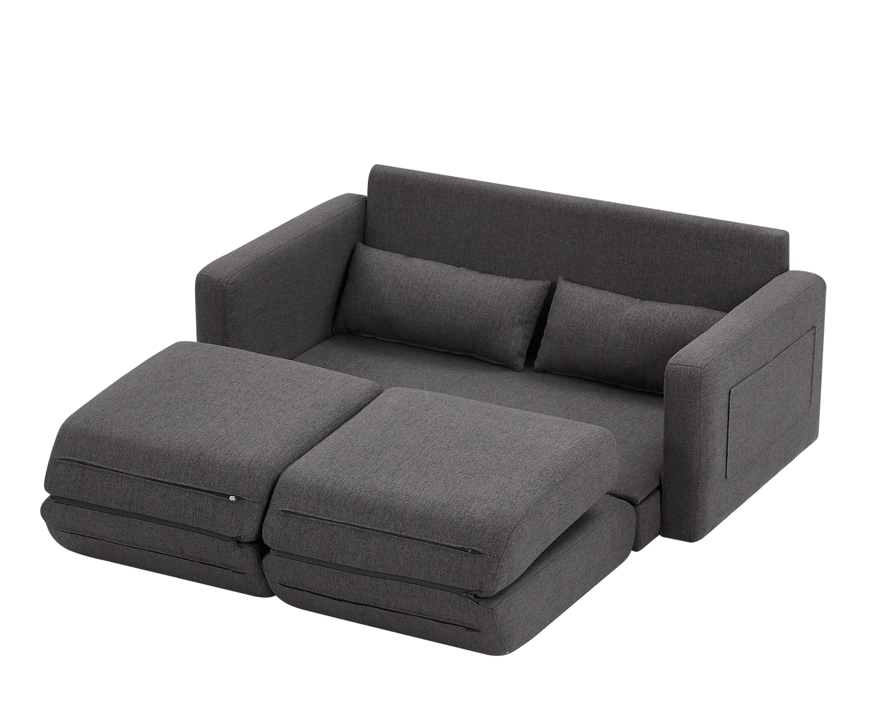 2 seater sofa ソファ 2人掛け 収納付き ファブリック 両側に肘掛け付き 木脚外し可能 ローソファ コンパクト ひとり暮らし カウチソファー