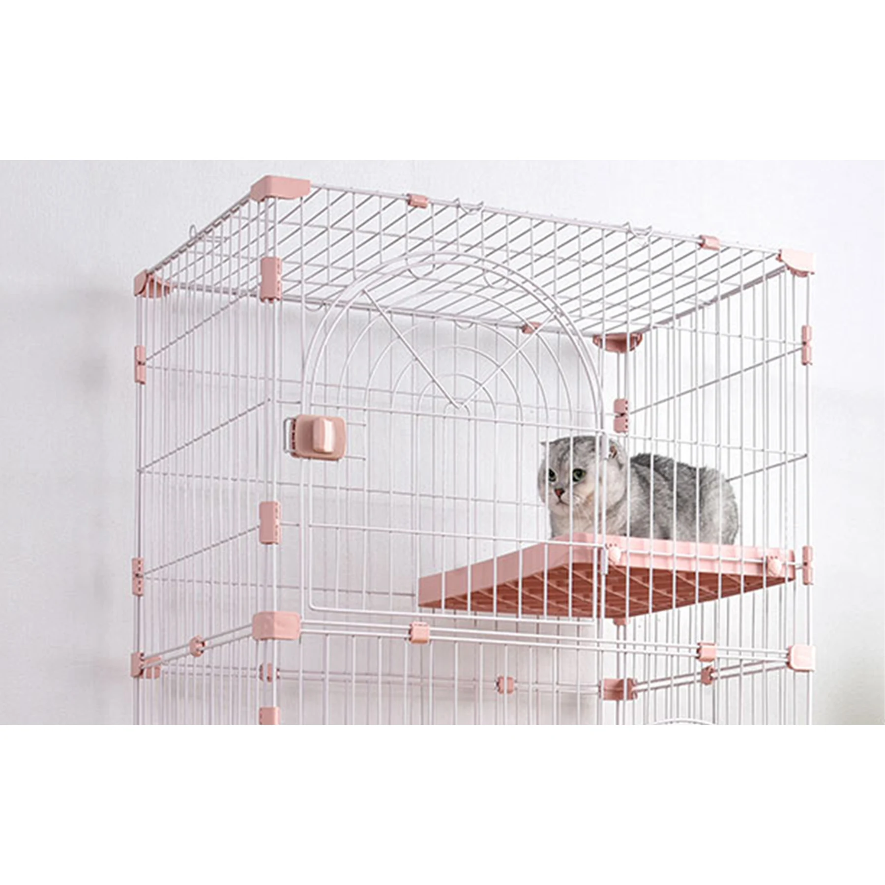 おしゃれ 猫 ケージ キャットケージ 3段 猫ゲージ おしゃれ キャットハウス ネコ ハウス 多段 留守番 保護 脱走防止 多頭飼いペットケージ【ピンク】