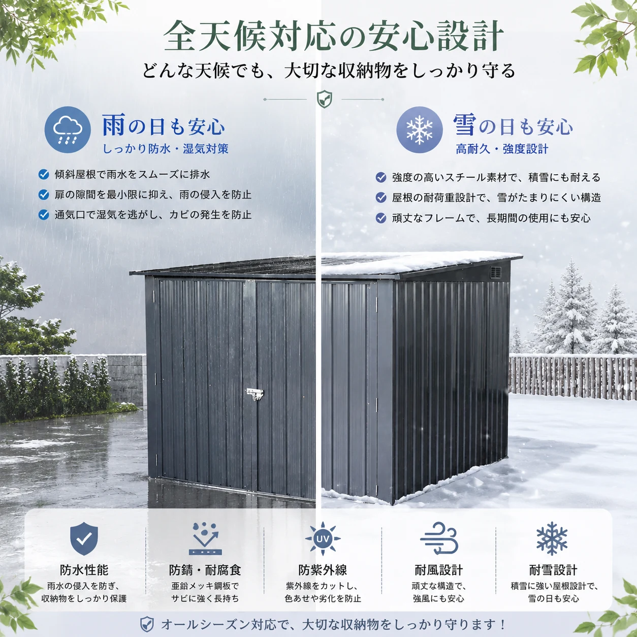 物置 屋外 戸外収納庫 自転車 大容量 スチール 両開きドア 施錠可能 防さび ベランダ 防水 ガーデニング 庭