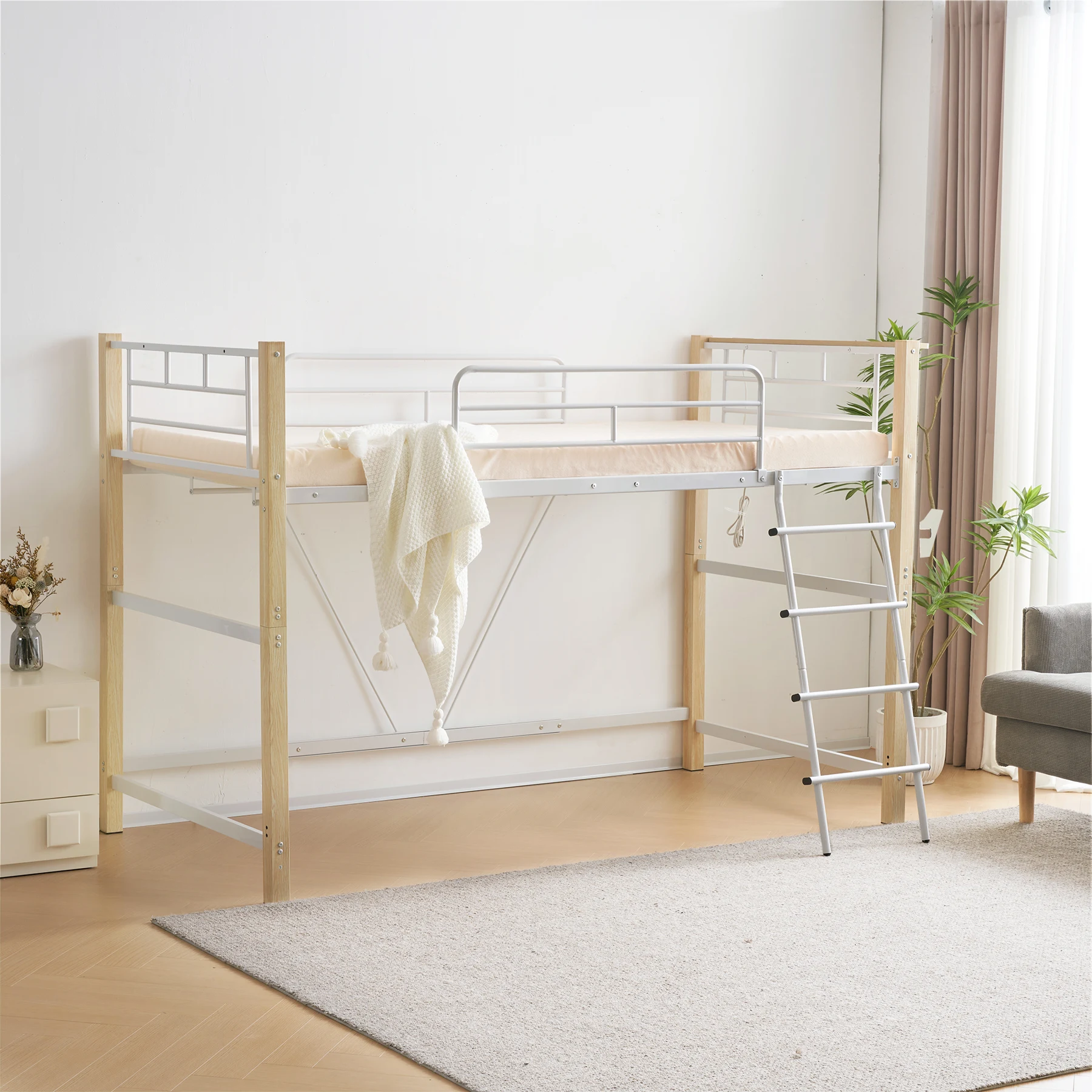 【高さ140cm】ロフトベッド パイプベッド シングル 耐荷重150kg システムベッド ロータイプ ミドルタイプ 棚 収納 北欧風 大人 一人暮らし ハンガーポール4本付属 送料無料 スチール 耐震 ベッド 子供部屋