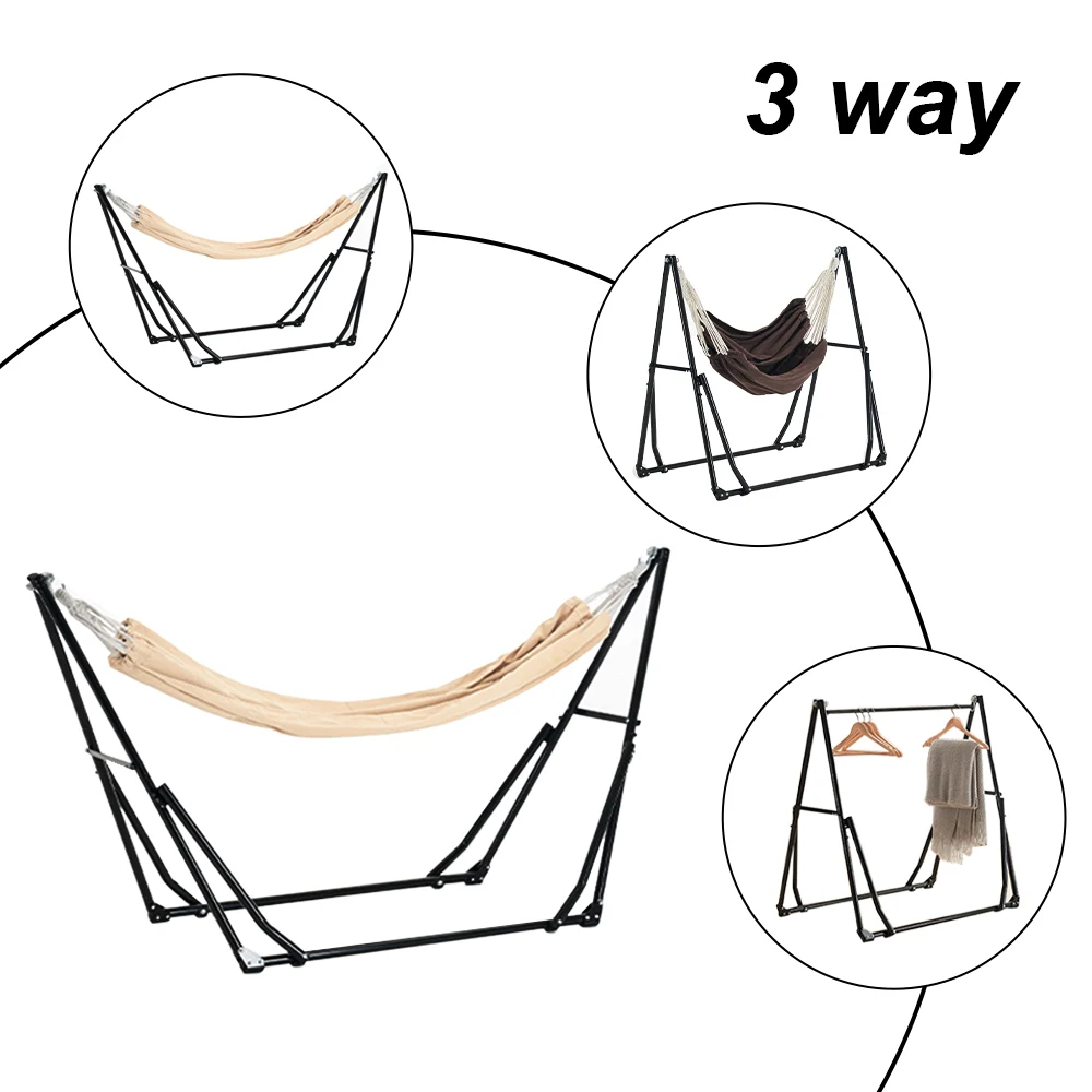 ハンモック (ライトブラウンハンモック+ダークブラウンチェア) 自立式 3 way ポータブルハンモック ハンガーフック 専用ケース付き チェアー 室内 折りたたみ おしゃれ