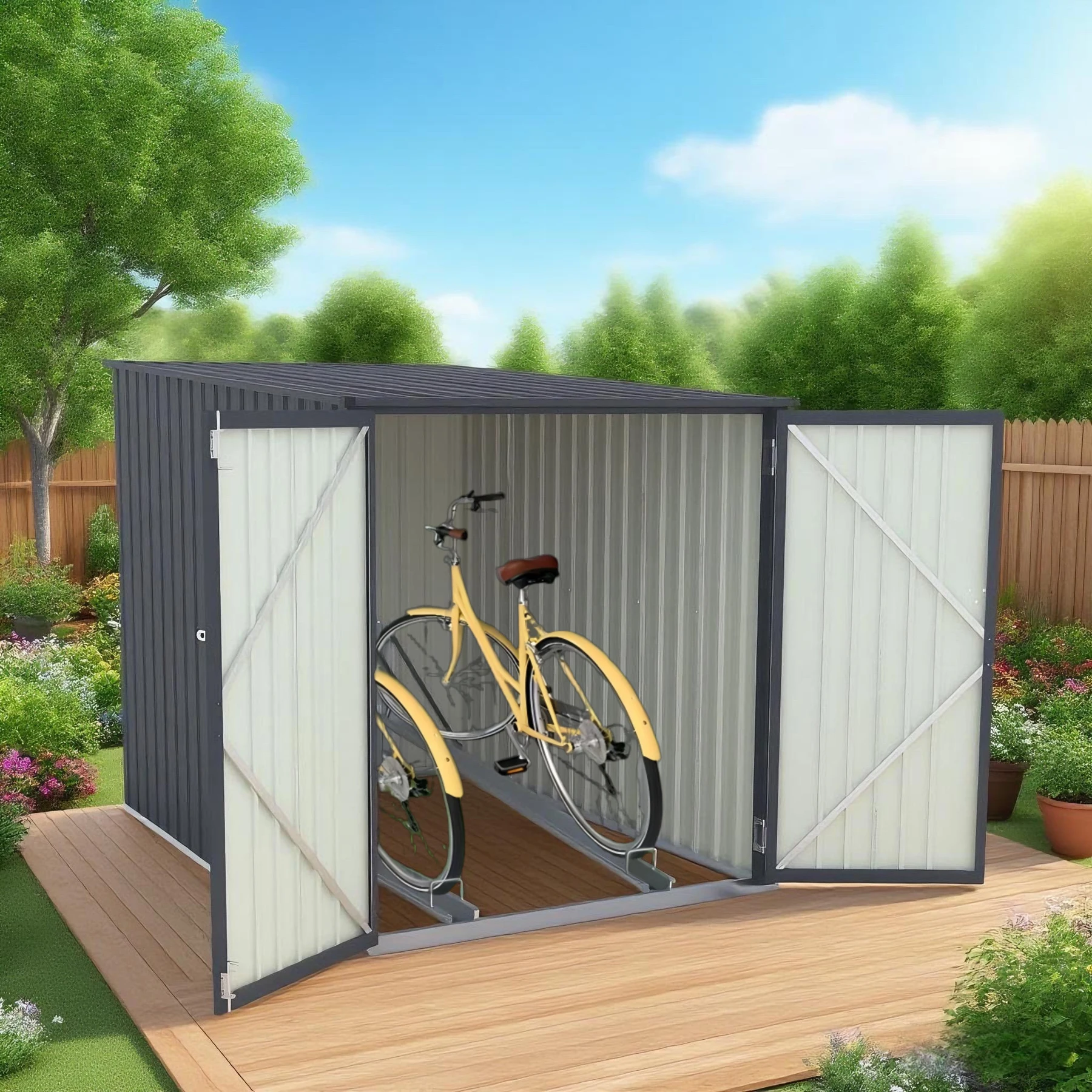 【スタンド搭載】自転車倉庫 2台用 物置 屋外 スチール 施錠可能 戸外収納庫 大型 収納庫 屋外物置 防さび 防水 ドア スチール物置 屋外収納 ガーデニング 庭 新作