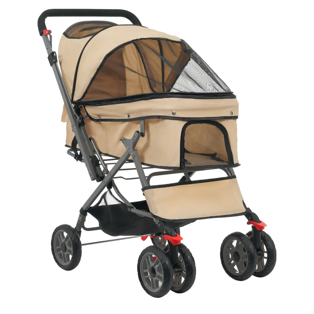 ペットカート 対面式 折りたたみ 多頭 中型犬 小型犬 猫 2way 軽量 組立簡単 工具不要 介護用 ドッグカート ペットバギー 犬 猫 動物 ペット用品 【カーキ】