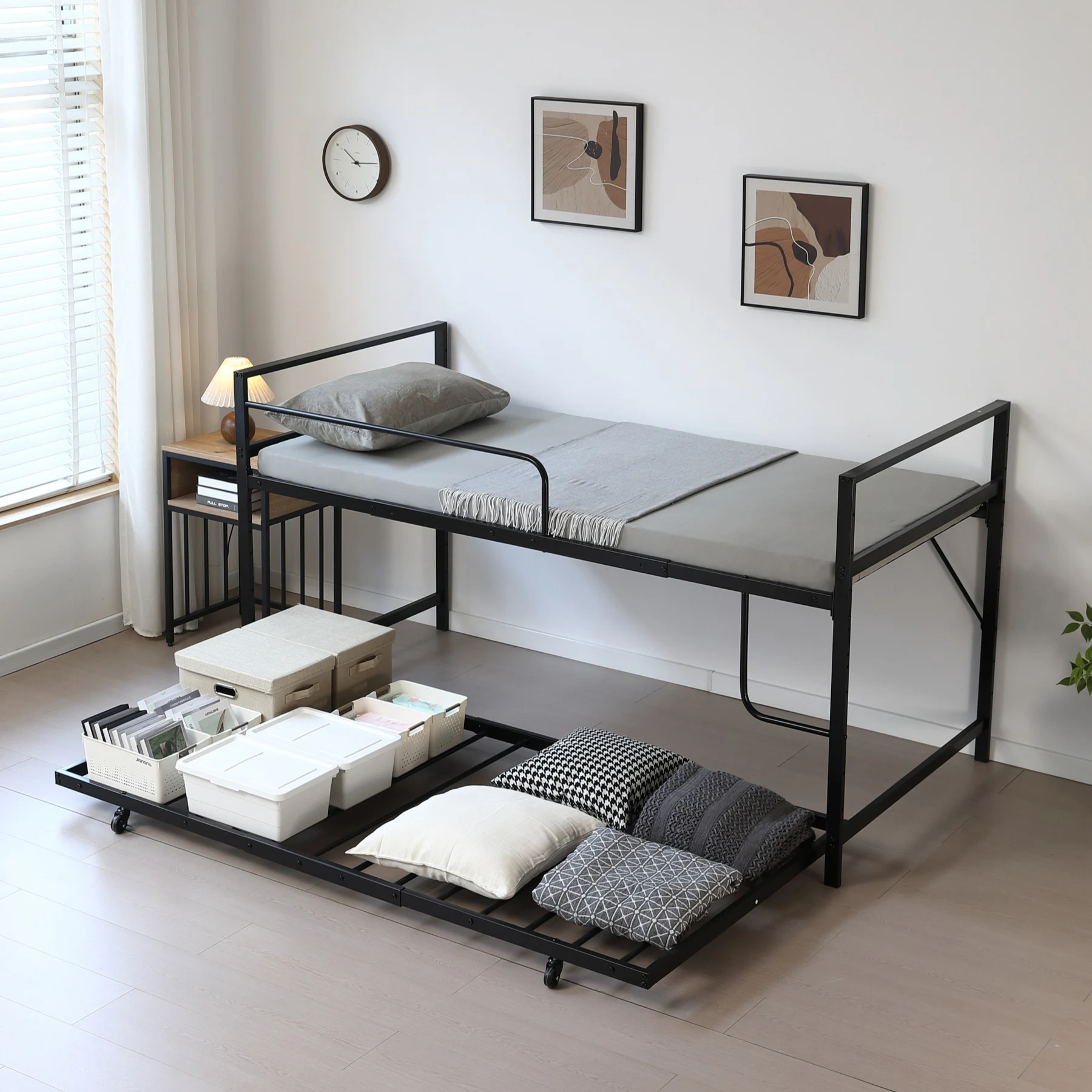 【高さ110cm】ロフトベッド 高いベッド 親子ベッド パイプベッド シングル システムベッド ロータイプ 収納 北欧風 大人 一人暮らし スチール 耐震 ベッド キャスター付き