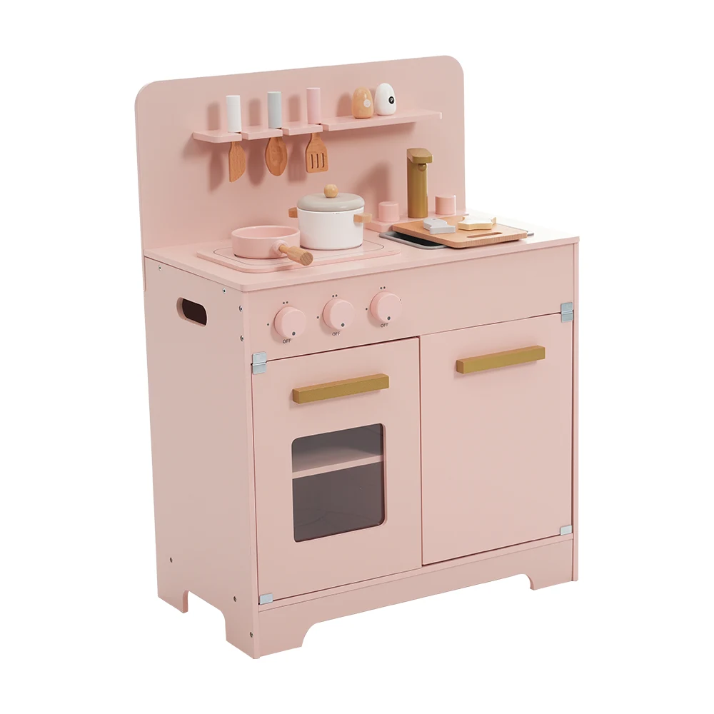 おままごと キッチン 木製 調理器具付き ままごとセット 誕生日 台所 知育玩具 子供用 子供 収納 まねっこ コンロミニキッチン おもちゃキッチン キッズ ベビー 【ピンク】