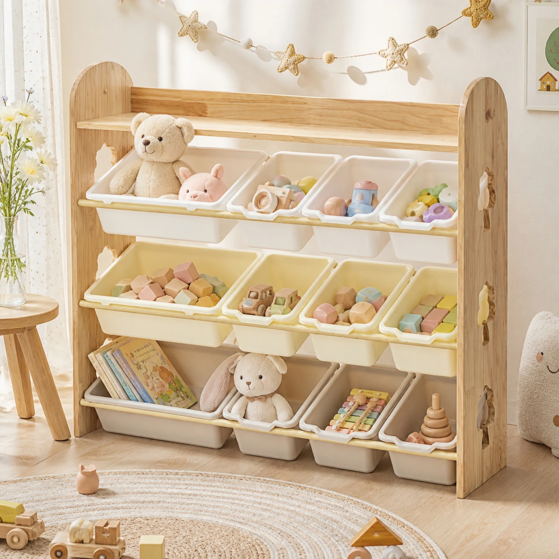 おもちゃ収納ラック ラージサイズ 幅103cm 子ども用家具 木製 収納ケース
