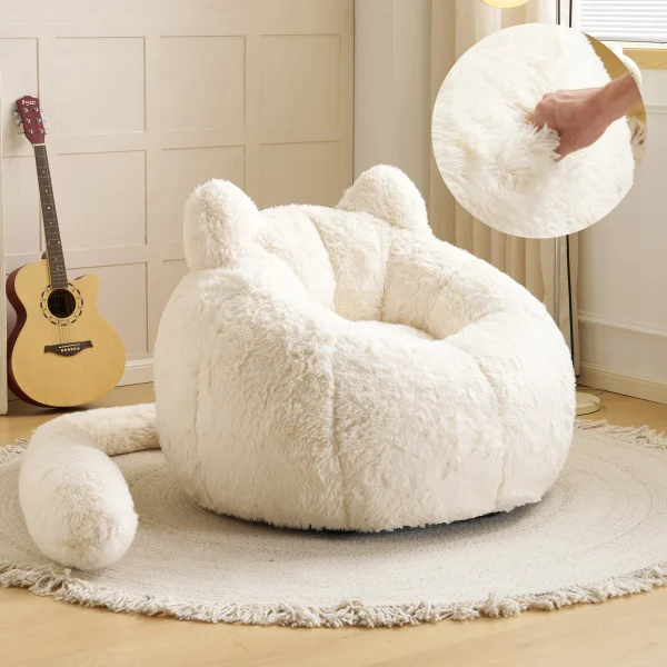 一人掛けソファ ローソファ フロアソファ 猫耳デザイン しっぽ付き ふわふわ もちもち 包み込まれる座り心地 取り外し可能 圧縮梱包 耐荷重150kg 滑り止め付き 背面ハンドル付き コンパクト ミニサイズ 座椅子 リビング 寝室 一人暮らし