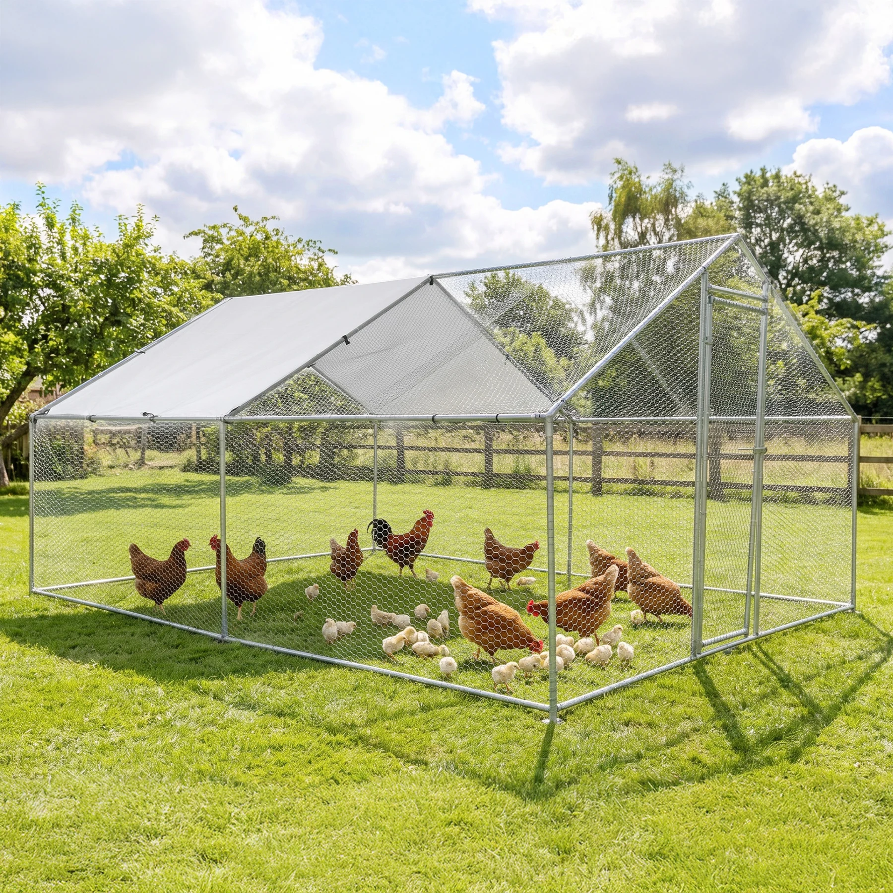 【半分シートデザイン】鶏ケージ 大型ペットケージ 小動物ケージ 40羽用 大型鳥かご 鶏小屋 鶏用ケージ 鶏舎 大容量 うずら 鳩 兎 モルモット フェレット ハリネズミ 飼育小屋 組立簡単【シルバー】