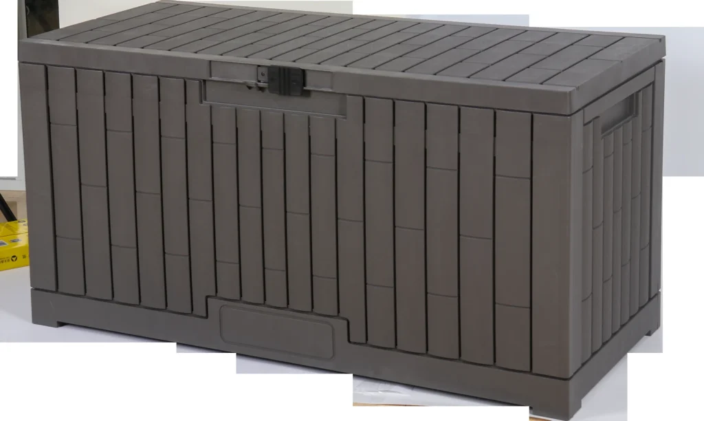 【グレー 380L 58*123*63cm】戸外収納庫 レンガ調　収納ボックス 置き配 ゴミ箱 小型 屋外 ストッカー 防水/耐侯 収納可能 ガーデン/庭/ベランダ 頑丈