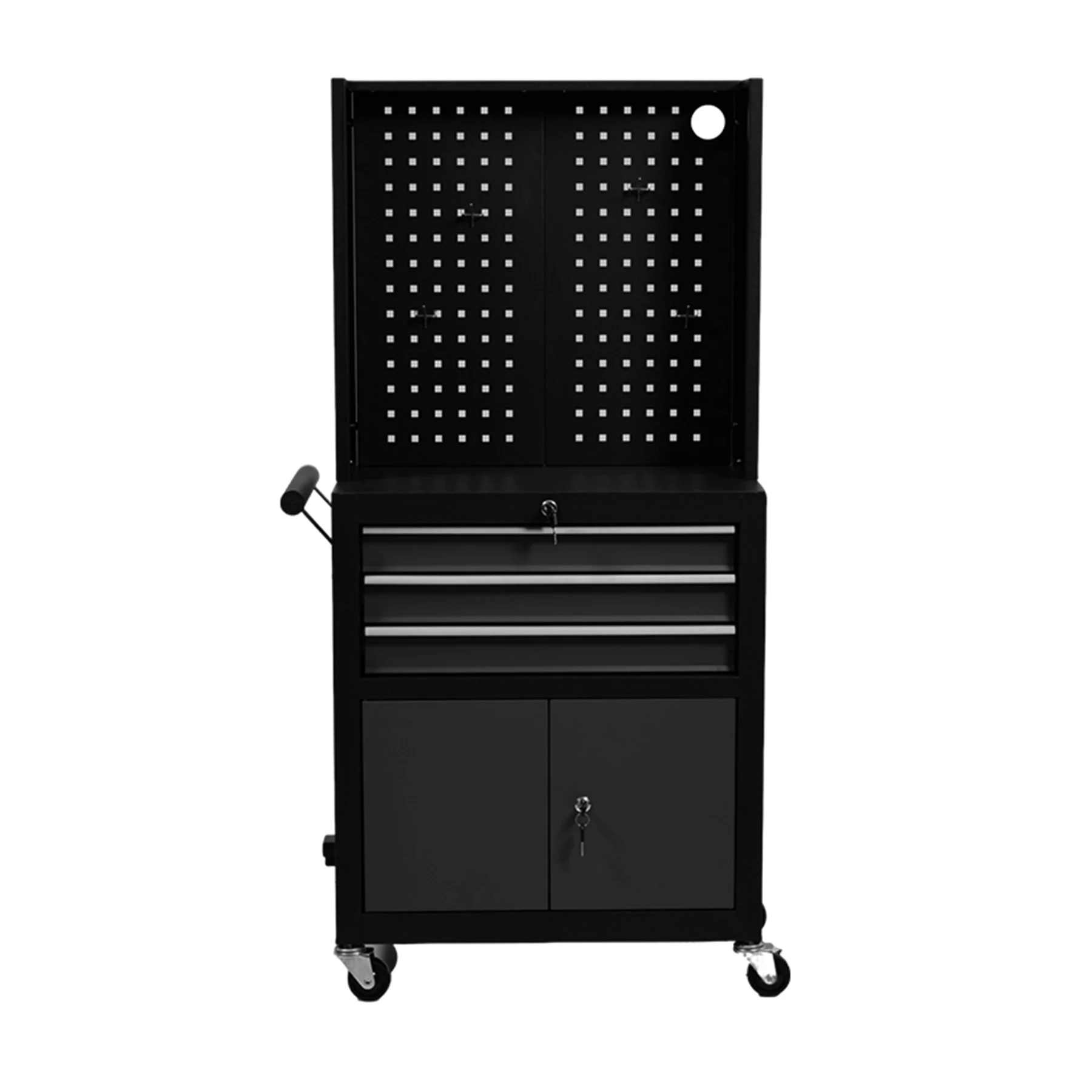 ツールキャビネット 多機能 ツールワゴン ツールカート工具カート ロールキャビネット スチール ローラーキャビネット ハンドル 耐荷重50KG フック付 DIY 引き出し 有孔ボード付き 鍵付き キャスター付き ロック付き 新作【ブラック】
