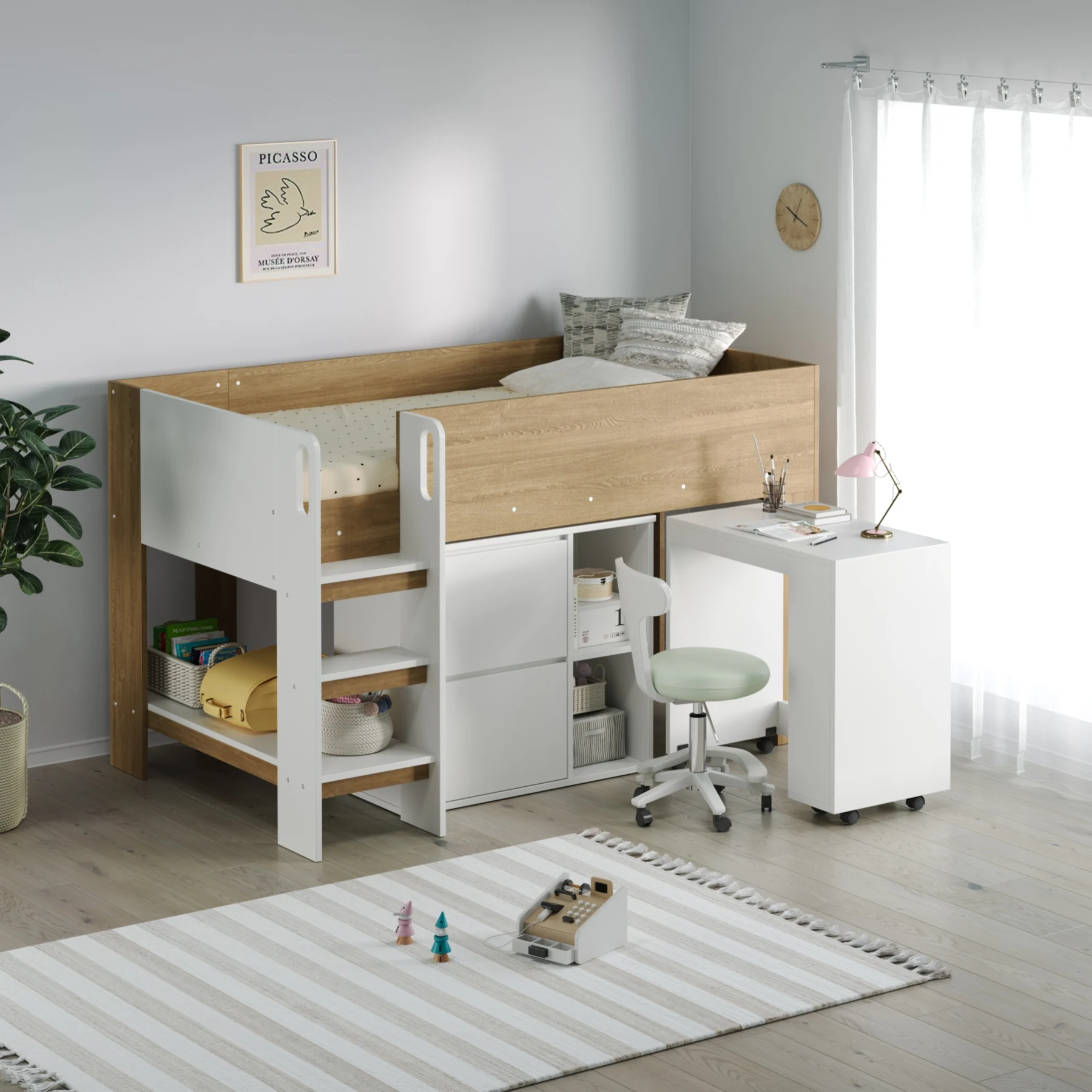 【3梱包】システムベッド 3点セット 分離可能 高さ120cm シングル デスクベッド ロータイプ ハシゴ 学習机 すのこ キャビネット 収納棚 引き出し システムベッドデスク 本棚 収納 ブックシェルフ ロフト ベッドロフトシステムベッド セット 木製ベッド 子供部屋 大人