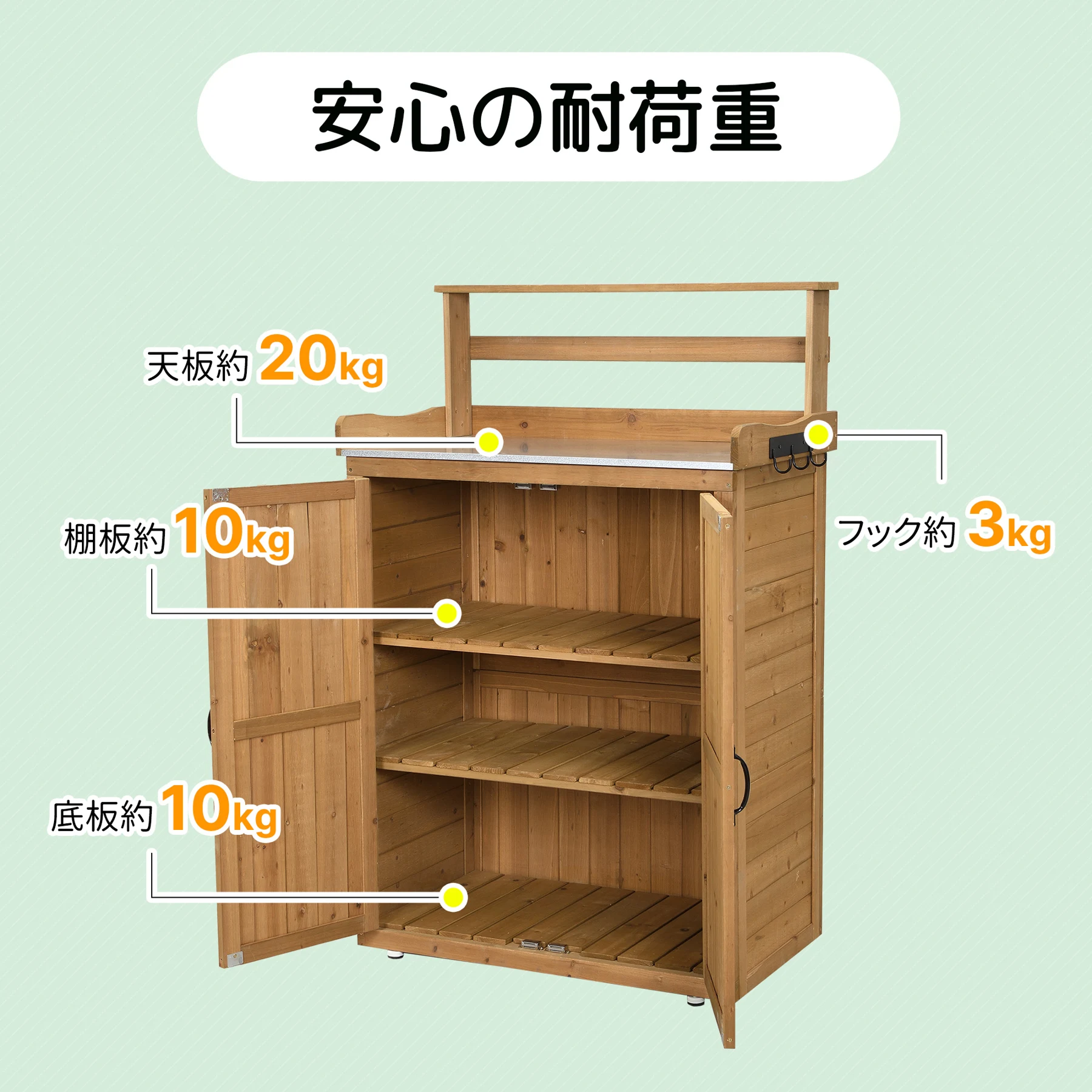 物置き 木製 収納庫 観音扉 ガーデニング用品 小屋 戸外収納庫 大型 屋外物置 棚 大型 ドア ベランダ 物置き 屋外収納 ガーデニング ウッド 園芸用品 庭 倉庫 DIY 頑丈 新作【ナチュラル】