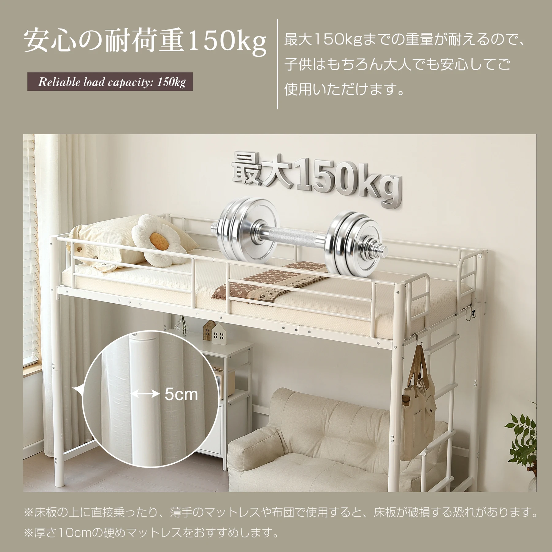 【高さ140cm】ロフトベッド パイプベッド シングル 耐荷重150kg システムベッド ロータイプ ミドルタイプ 収納 大人 一人暮らし スチール