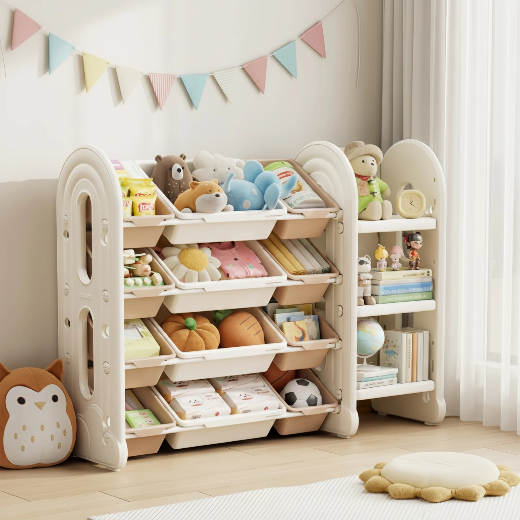 おもちゃ 収納 ラック 4段 収棚 おもちゃ箱 おもちゃ収納4段ラック 絵本棚 スリム オモチャ収納 おしゃれ ワイドタイプ 大容量 組立簡単 こども キッズ 入学 入園 新生活 出産祝い プレゼント
