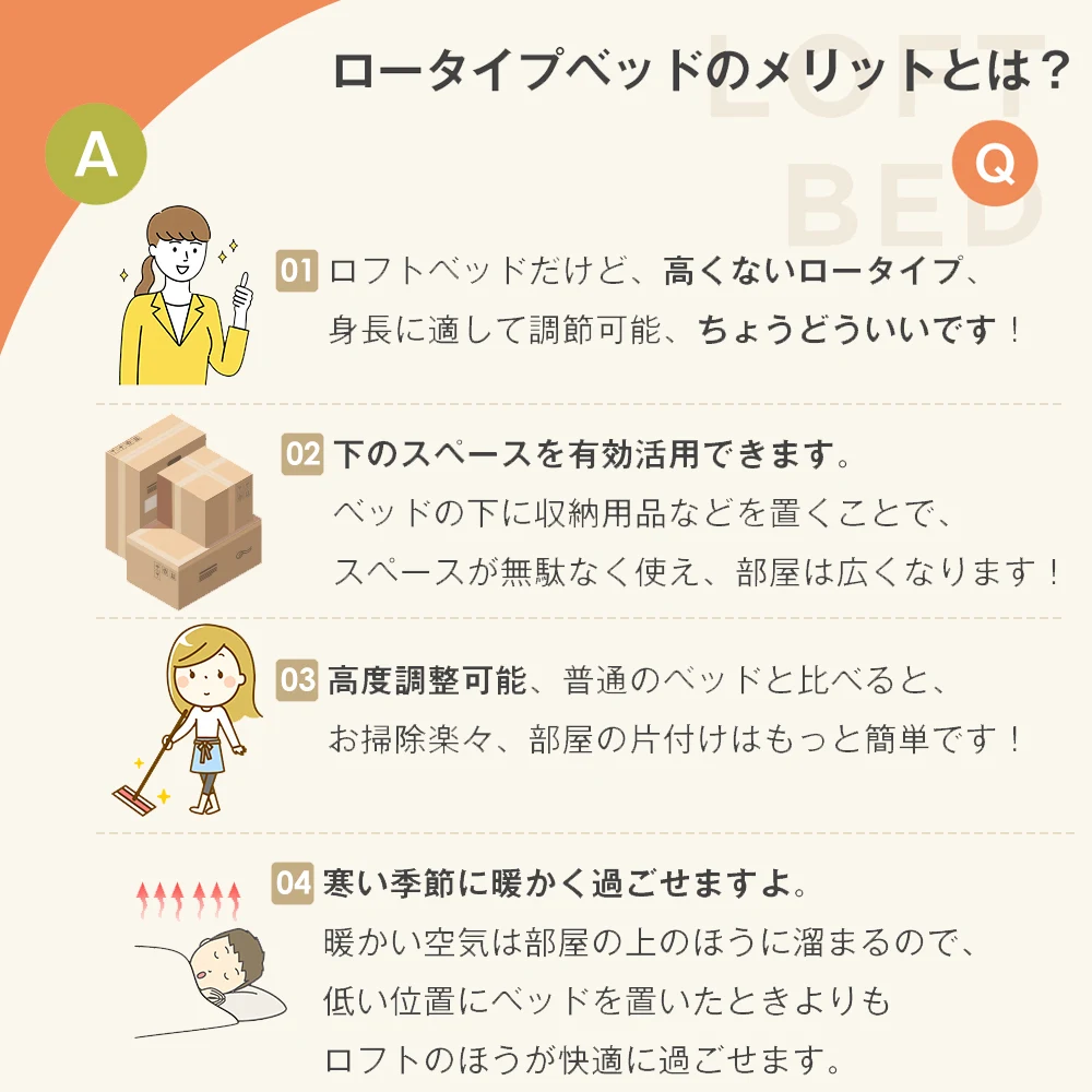 【ホワイト】ロータイプベット 宮棚 ベッド シングル ロング 高さ調節 3段階 パイプ ベット スチール ベッド下 収納付きフレームベッド 1人用