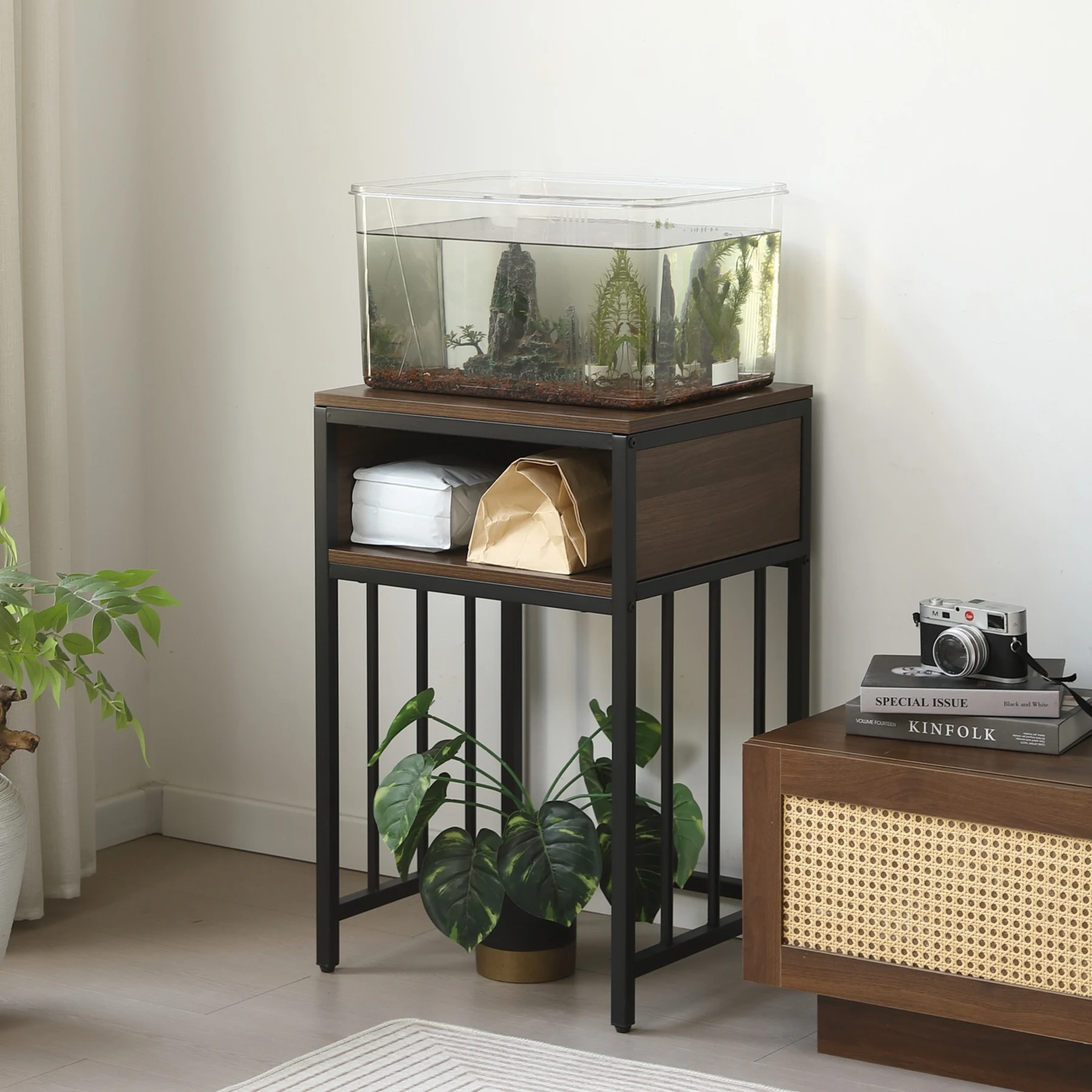 【新カラーブラウン】水槽台 水槽スタンド 45cm*40cm 耐荷重100kg 収納棚 二段 幅45cm スチール 頑丈 アジャスター付 水槽 ラック 収納棚 木製 飼う 2段 収納ラック