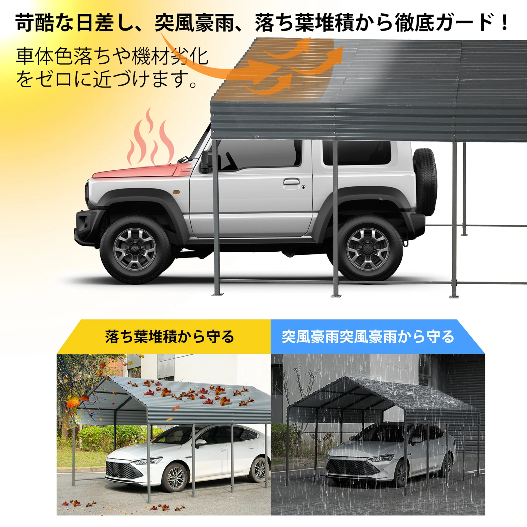 スチール車庫 ガレージ L450*W300*H250cm カーポート 頑丈 鋼板 専用エキスパンションボルト付属
