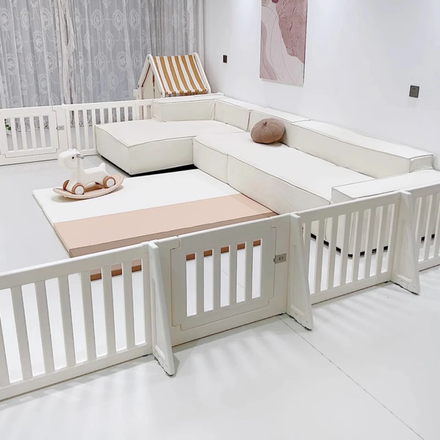 【長さ273cm】ベビーゲート パーテーション ドア付き 置くだけ ベビーガード 自立式 キッズパーテーション 変形可能 L字 コ字 一直線 273cm 簡単設置 セーフティガード リビング 赤ちゃん 間仕切り ベビーフェンス 柵