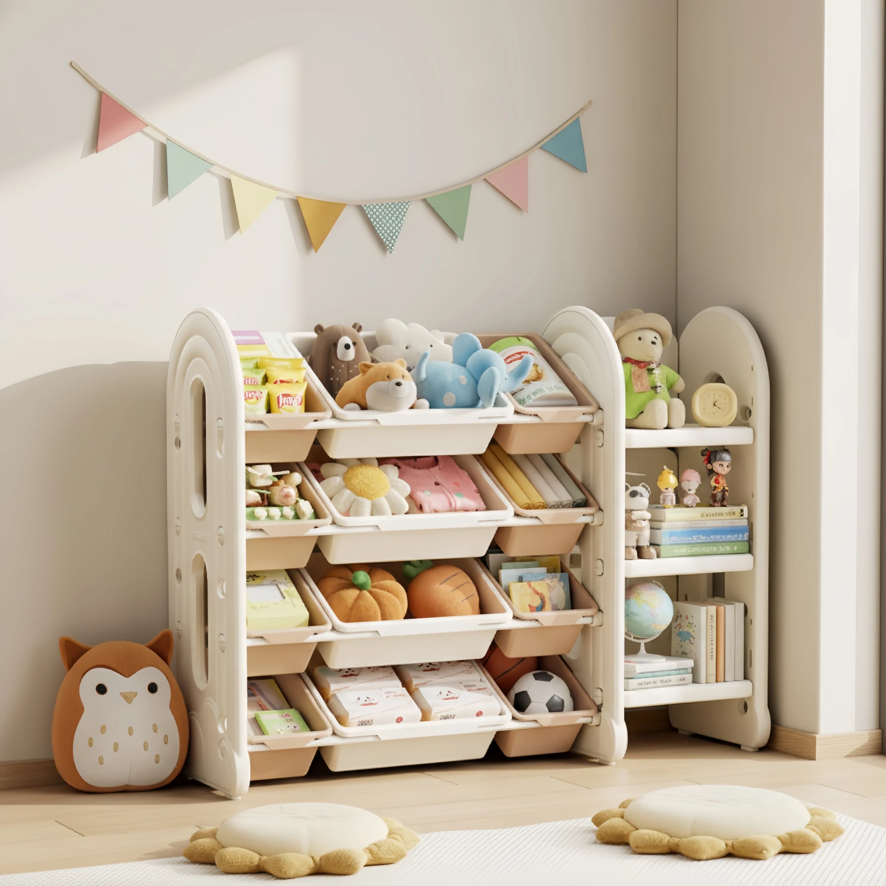 おもちゃ 収納 ラック 4段 収棚 おもちゃ箱 おもちゃ収納4段ラック 絵本棚 スリム オモチャ収納 おしゃれ ワイドタイプ 大容量 組立簡単 こども キッズ 入学 入園 新生活 出産祝い プレゼント