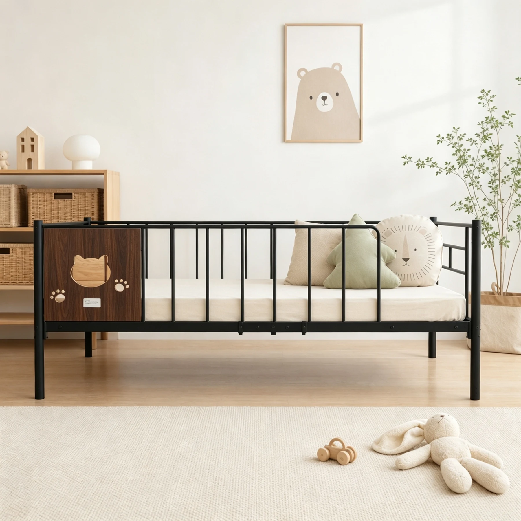 【猫形】ロフトベッド パイプベッド シングル ベッド シングルベッド ロータイプ 斜めハシゴ ロフトベッドロータイプ 木 収納 北欧風 おしゃれ 子供部屋 スチール 耐震 ベッド 可愛い プレゼント キャットデザイン組立品