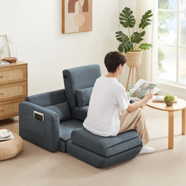 2 seater sofa ソファ 2人掛け 収納付き ファブリック 両側に肘掛け付き 木脚外し可能 ローソファ コンパクト ひとり暮らし カウチソファー